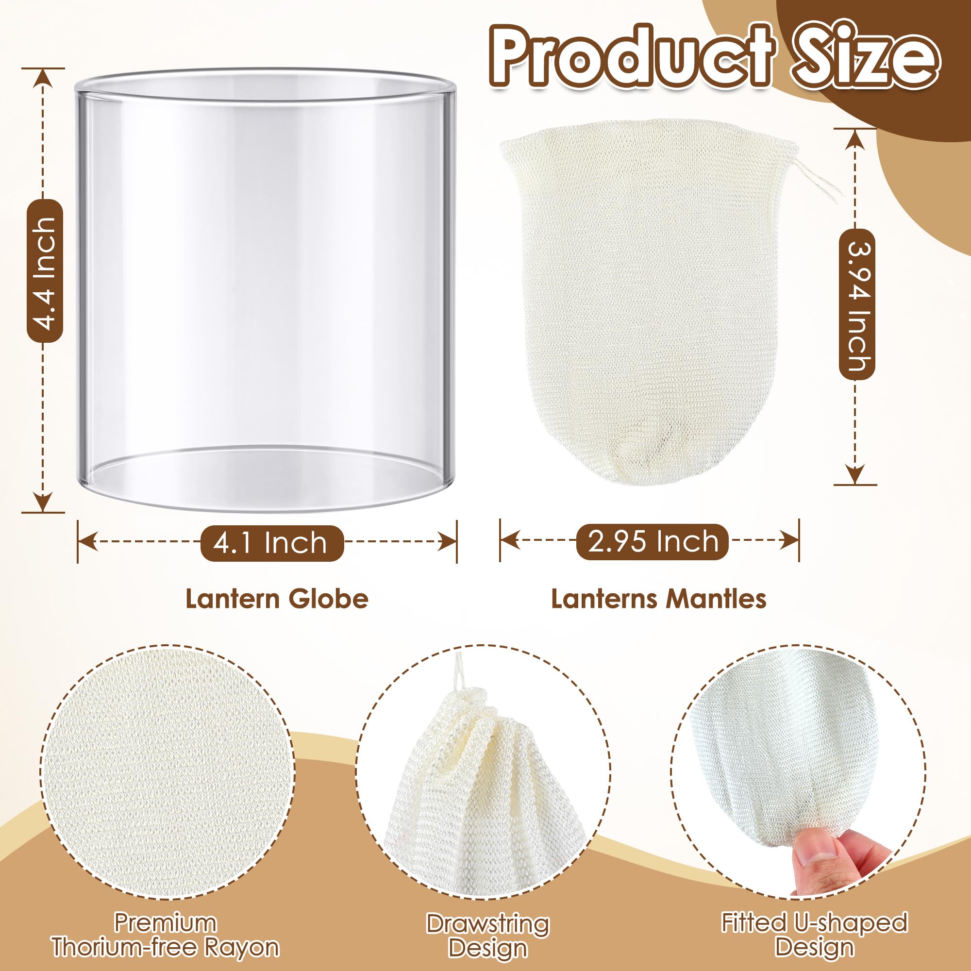 Ceoighe 11 Pcs Propane Lantern Mantles with Glass Replacement Globe, Standard Lantern Replacement Parts U Shape & Mantles, Camp Lamp Mantle Compatible with Coleman Fuel Lamp for Outdoor Camping