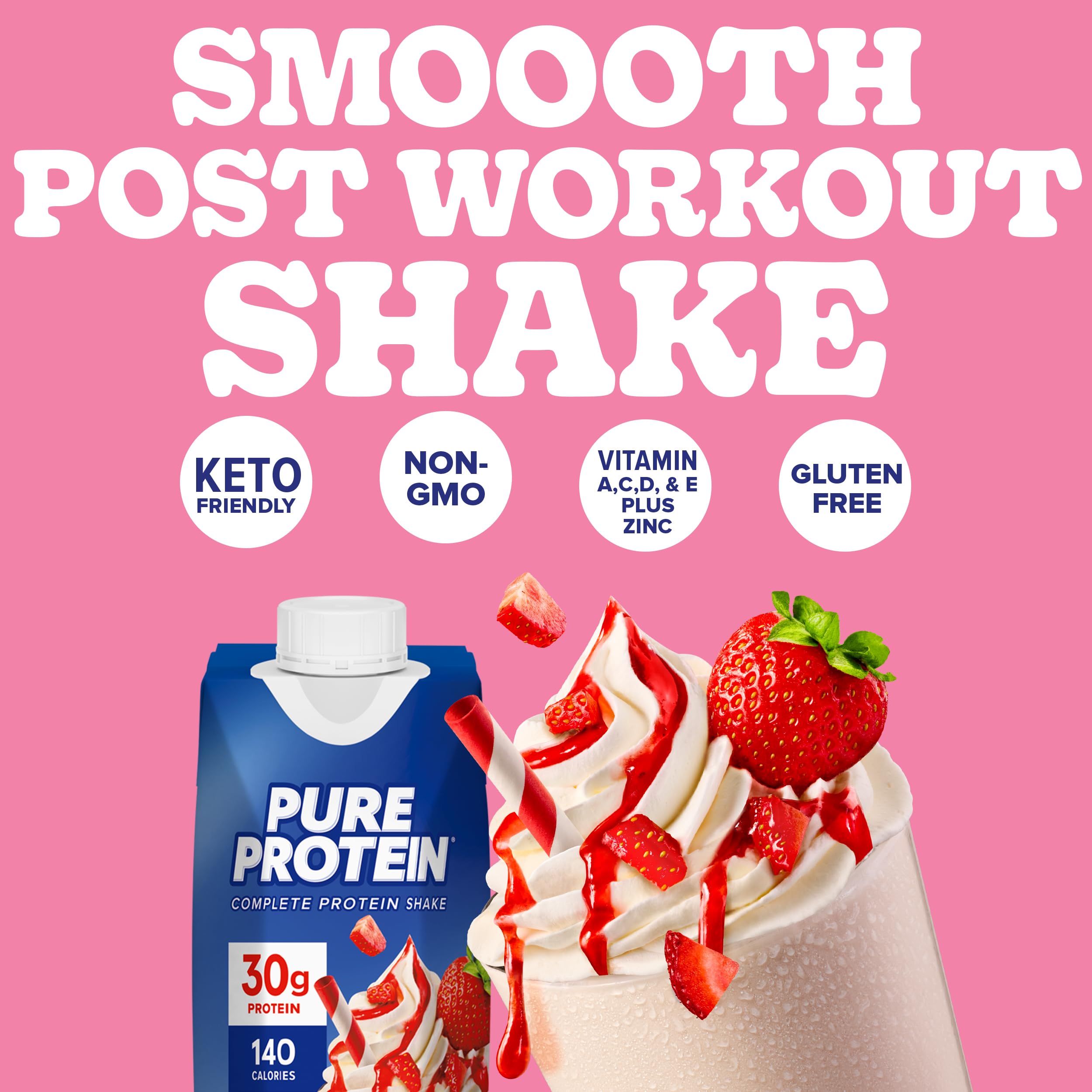 Pure Protein Strawberry Protein Shake, 30g Complete Protein, Ready to Drink and Keto-Friendly, Vitamins A, C, D, and E plus Zinc to Support Immune Health, 11oz Bottles, 12 Pack — Amazon image 5