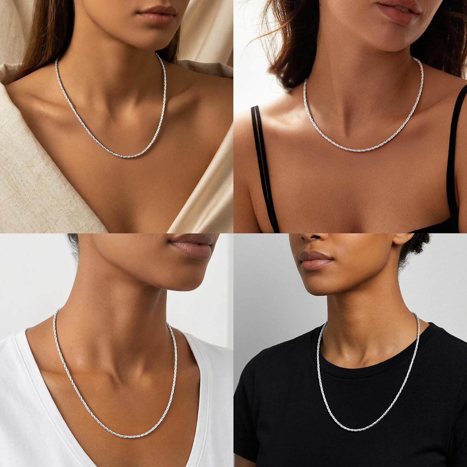 S925 Sterling Silver Necklace for Women - 3.5mm S925 Sterling Silver Twisted Rope Chain Necklace Handmade Jewelry Silver Necklaces for Women 16/18/20/22/24 Inch