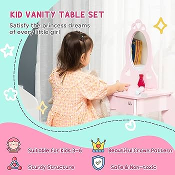 HYGRAD® Girls Dressing Table With Mirror And Stool, Childrens White