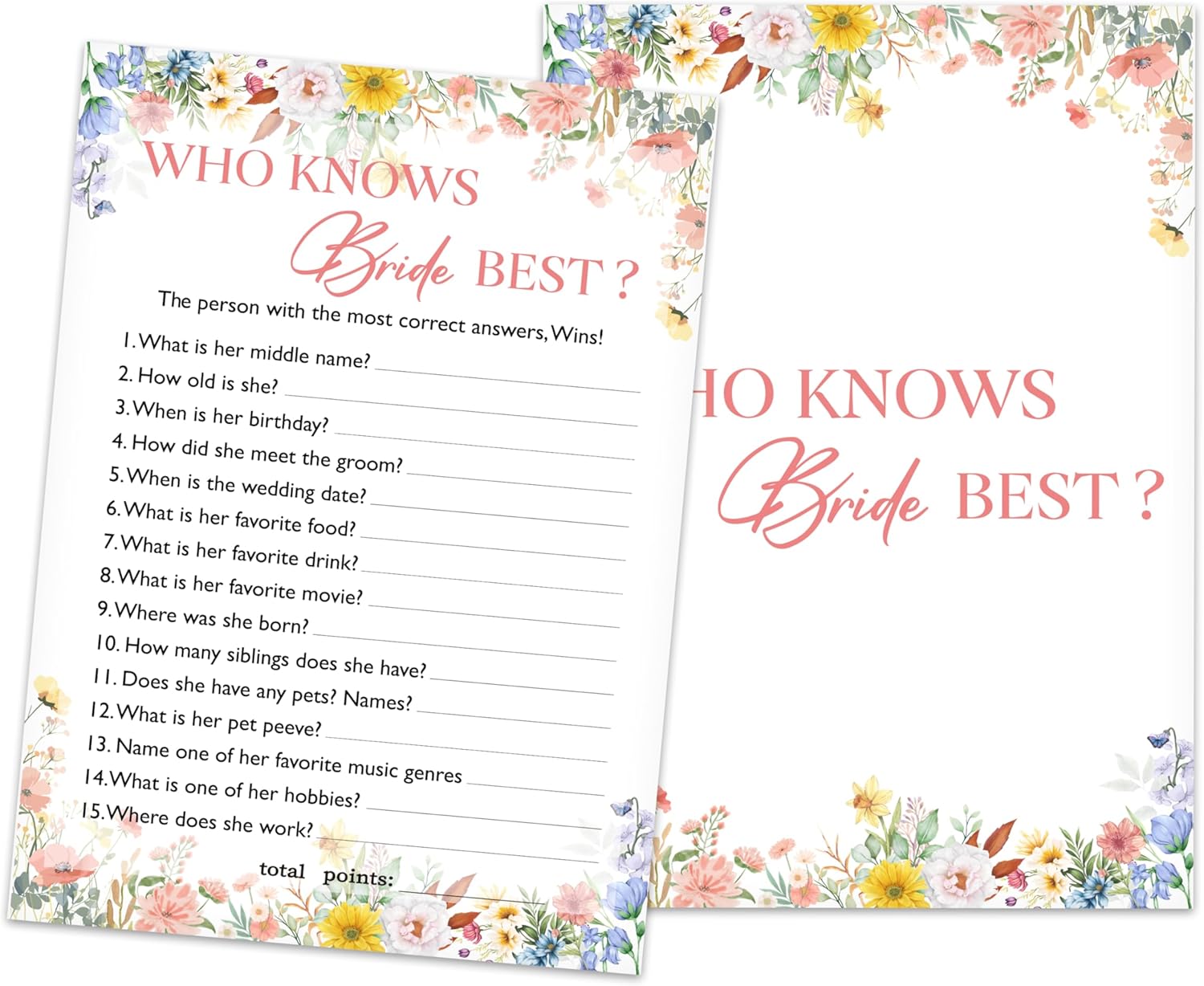 Ycyfckdr Bridal Shower Games, Wedding Shower Game Cards, Wildflower Bridal Party Decorations Supplies, Engagement Bachelorette Games for 25 Guests, Wedding Game for Reception -A06