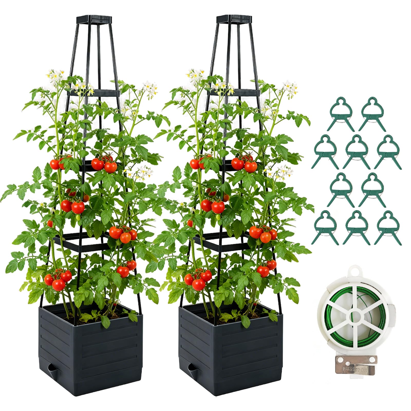 Photo 1 of 2 Pack Raised Garden Bed Planter Box with Trellis, 57'' Self Watering Tomato Planters for Climbing Plants, Tomato Cage Trellis for Vegetables & Vine Flowers Indoor Outdoor Patio