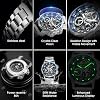 FEICE FM511 Mens Automatic Skeleton Watch, Luxury Sapphire Crystal Glass Blue Dial Luminous Hands 5ATM Waterproof Sport Watch with Silicone Strap Men's Casual Mechanical Wrist Watch , Silver