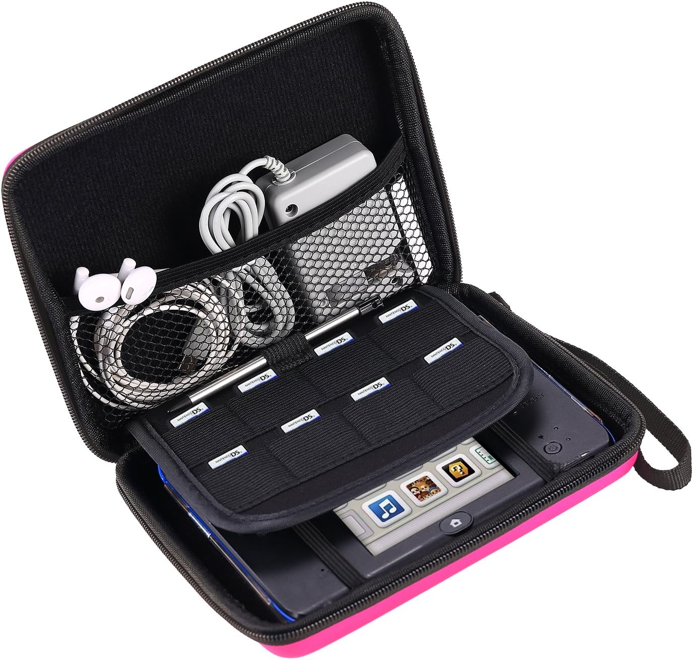 AKWOX Replacement for 2DS Case, Hard Travel Protective Carrying Case for 2DS + 2 Pack (4 Pcs) HD Clear PET Film Screen Protector for 2DS Top and Bottom Screen (Pink)