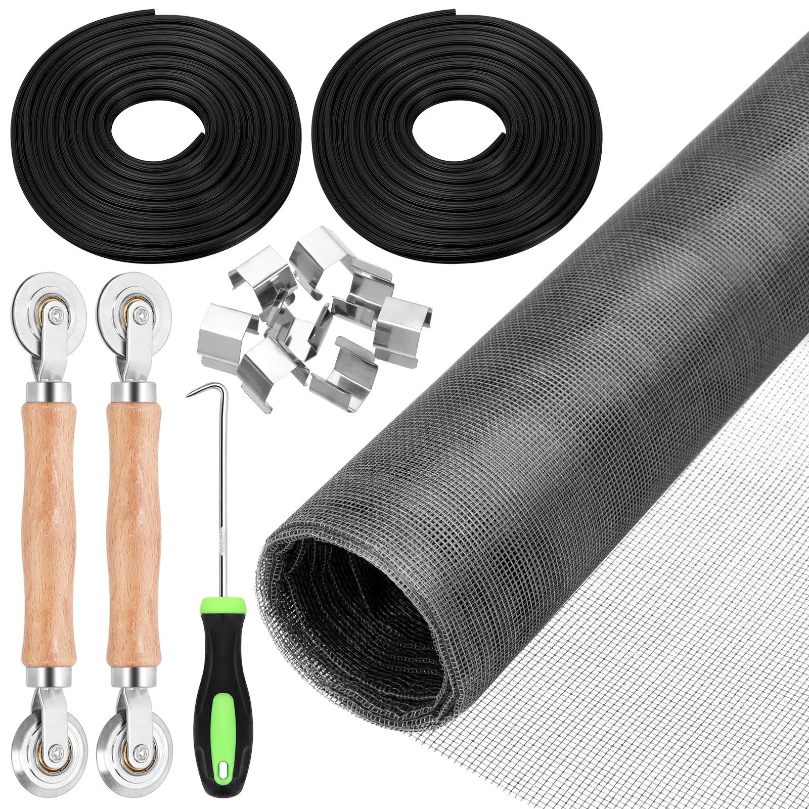 Tanstic 14Pcs Window Screen Mesh and Screen Door Repair Tools Kit, 48''W X 118''L Fiberglass Screen Mesh