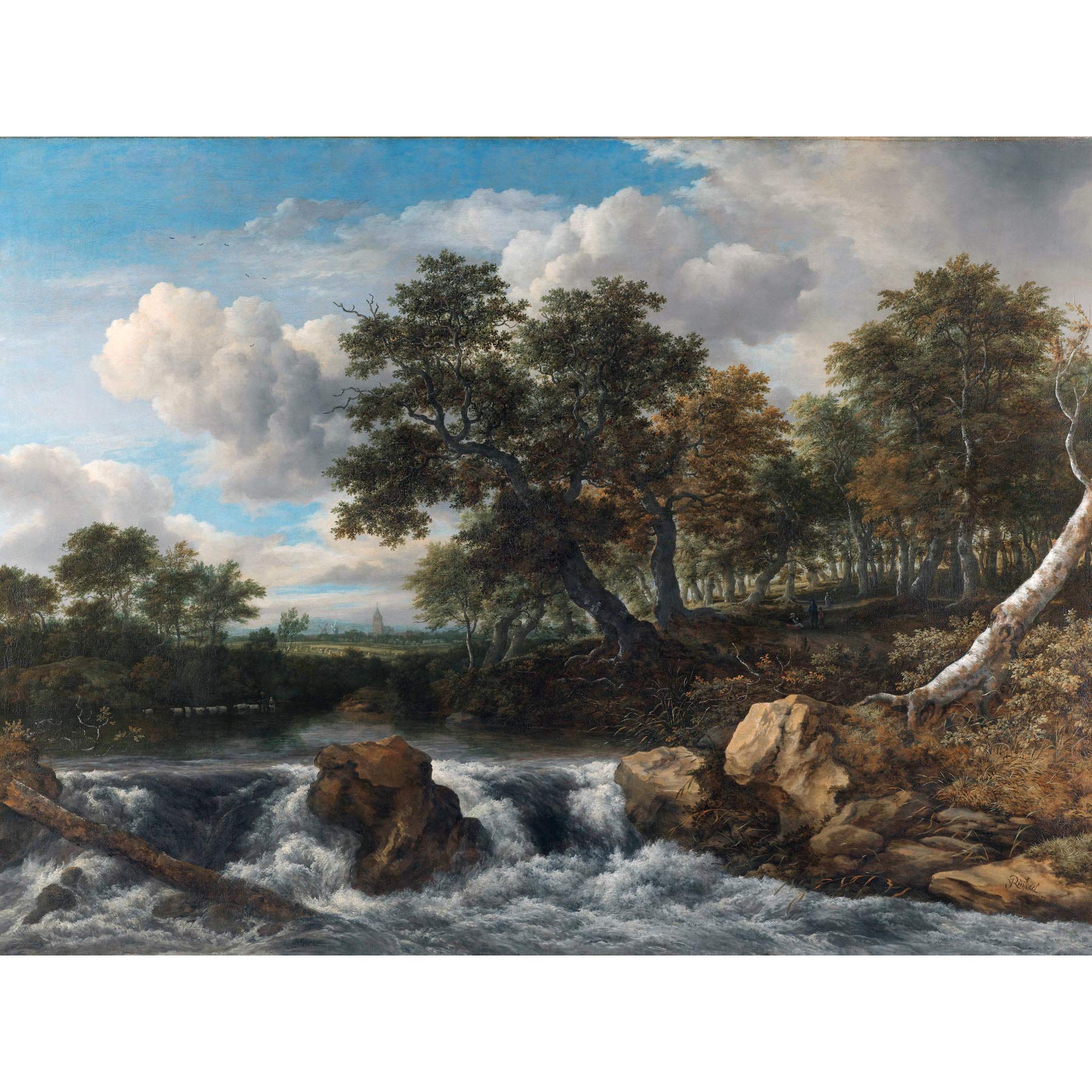 Artery8 Van Ruisdael Landscape Waterfall River Painting Premium Wall Art Canvas Print 18X24 Inch