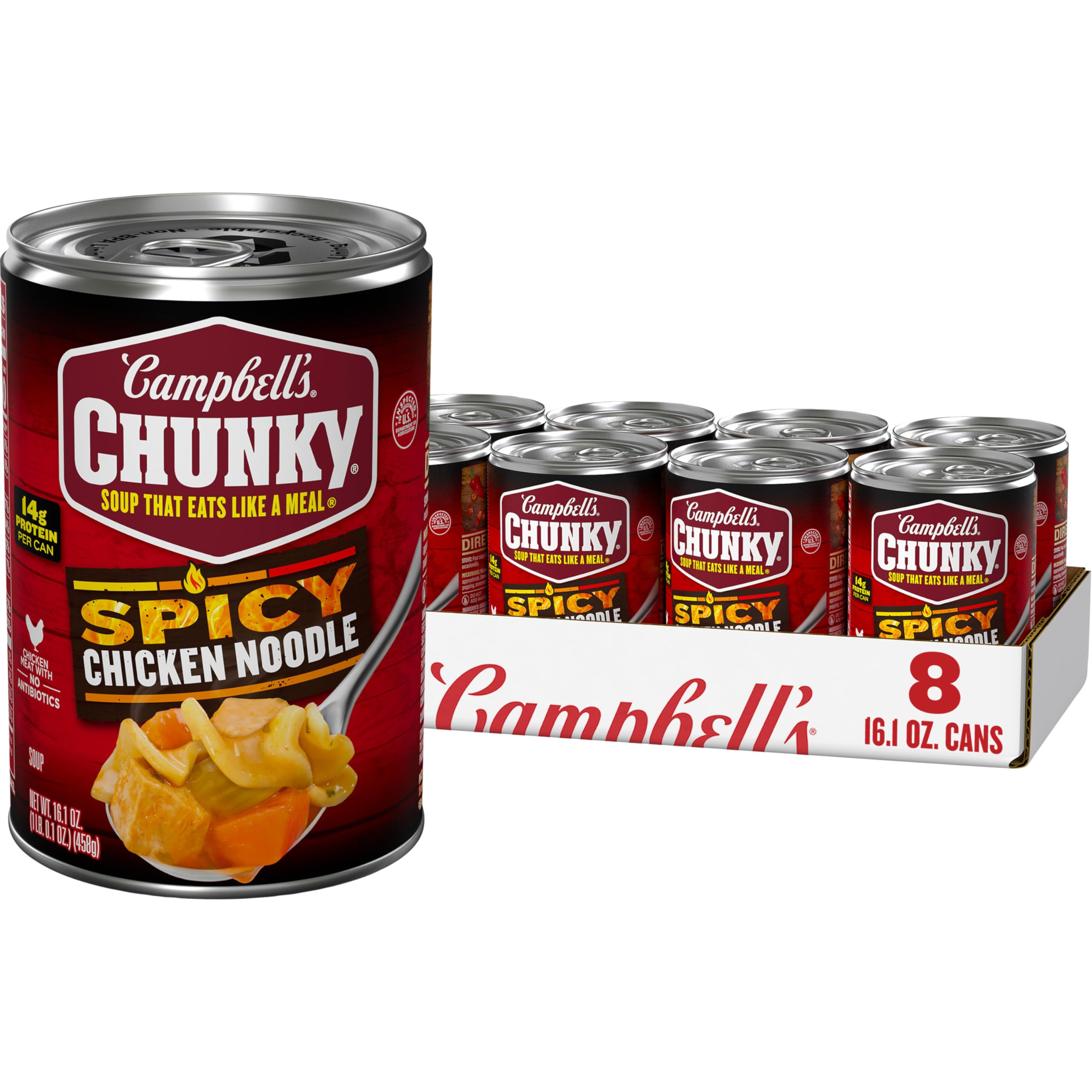 Best by 07/2025)Campbell's Chunky Soup, Spicy Chicken Noodle Soup, 16.1 Oz Can (Case of 8)