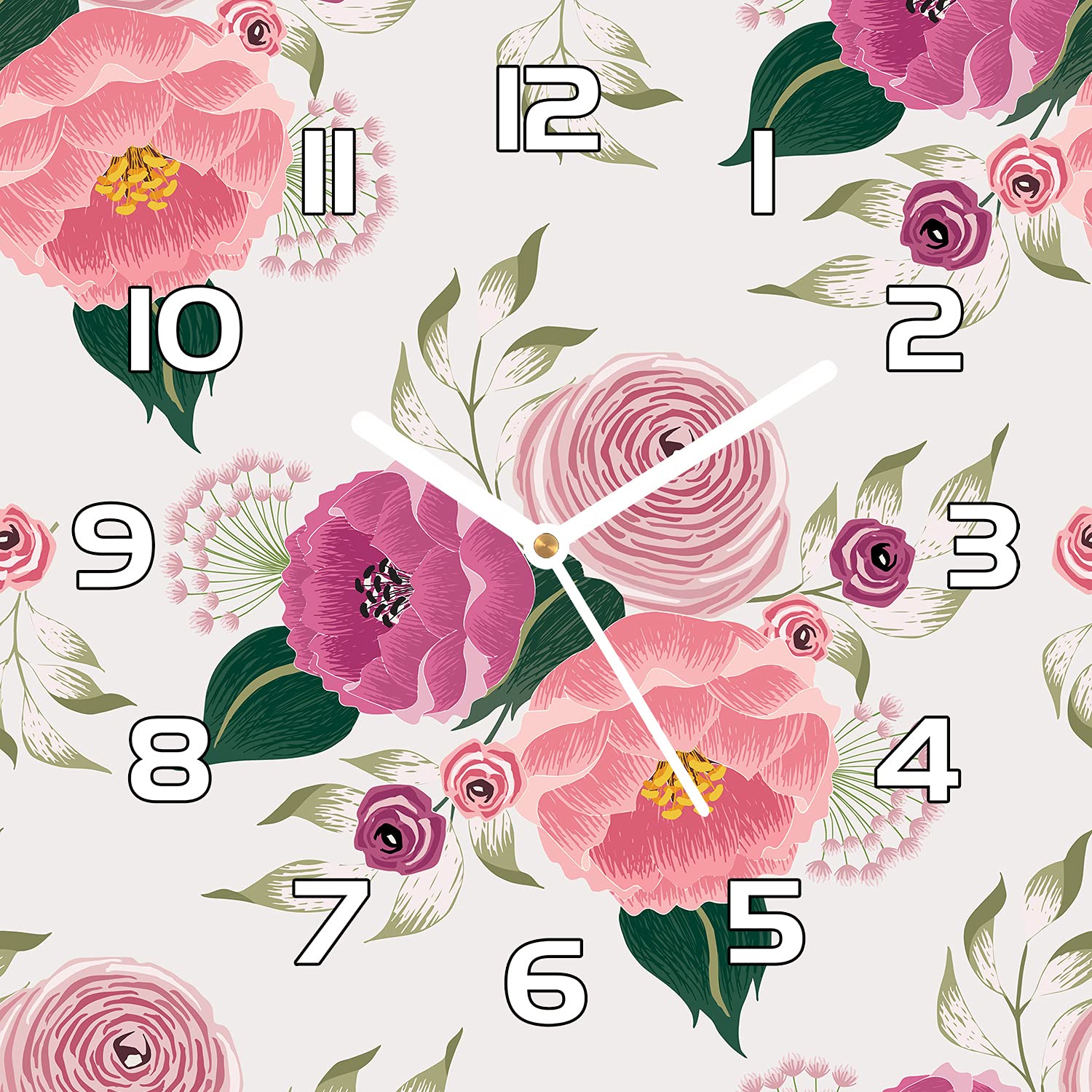 Horloge en verre moderne Floral pour habiller les murs du salon et de la cuisine