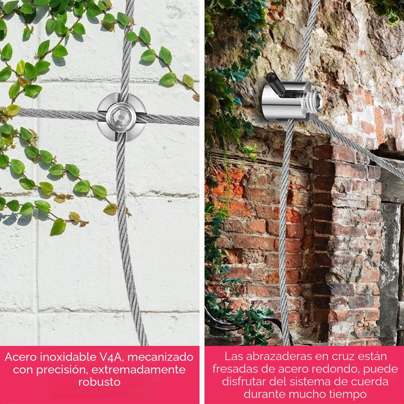 Marco para Trepar Plantas Soporte Enrejado Plantas Trepadoras, Cuerda de Acero Inoxidable de 16 M, Kit de Fijación de Enrejado Alambre Jardín Hogar
