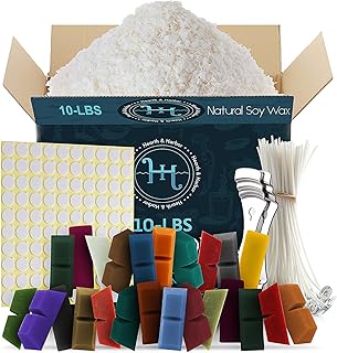 Hearth & Harbor Natural Soy Wax and DIY Candle Making Supplies - 10 Lbs Soy Candle Wax Flakes, 24 Candle Wax Dye Blocks, 1...