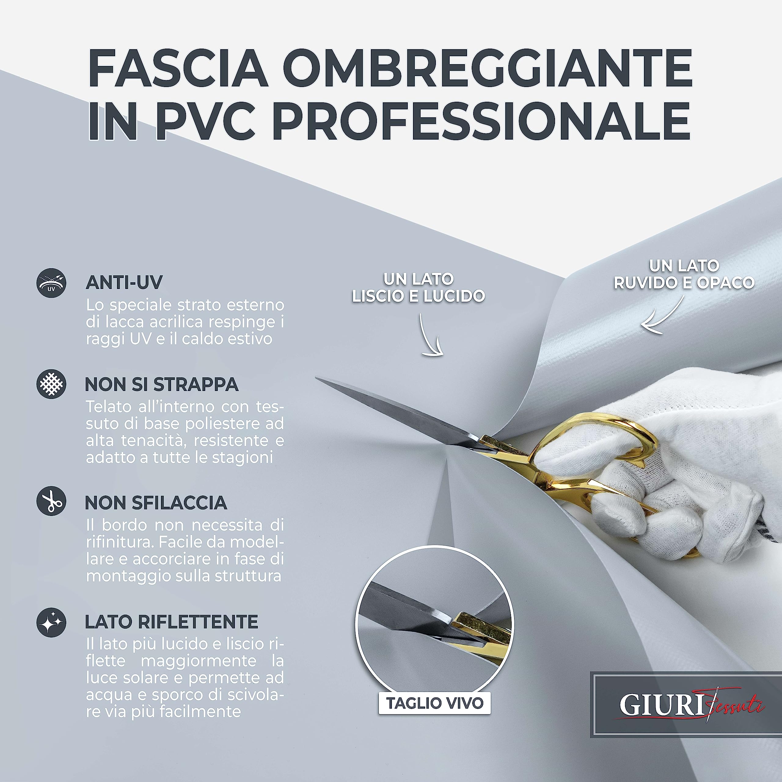 Giuri Tessuti - Fasce in PVC Pieno per Copertura ad Onda di Gazebo e Pergola - Telo ombreggiante ignifugo (Panna, 45x350cm)