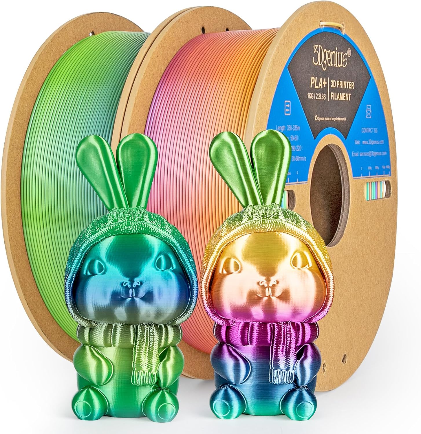 Silk Rainbow PLA Filament 1.75mm Silk PLA 3D Printer Filament Shiny Fast Color Changing Gradient Filament 3D Printing Filament Fit Most FDM Printers, 1kg X 2 Spools, 2Pack