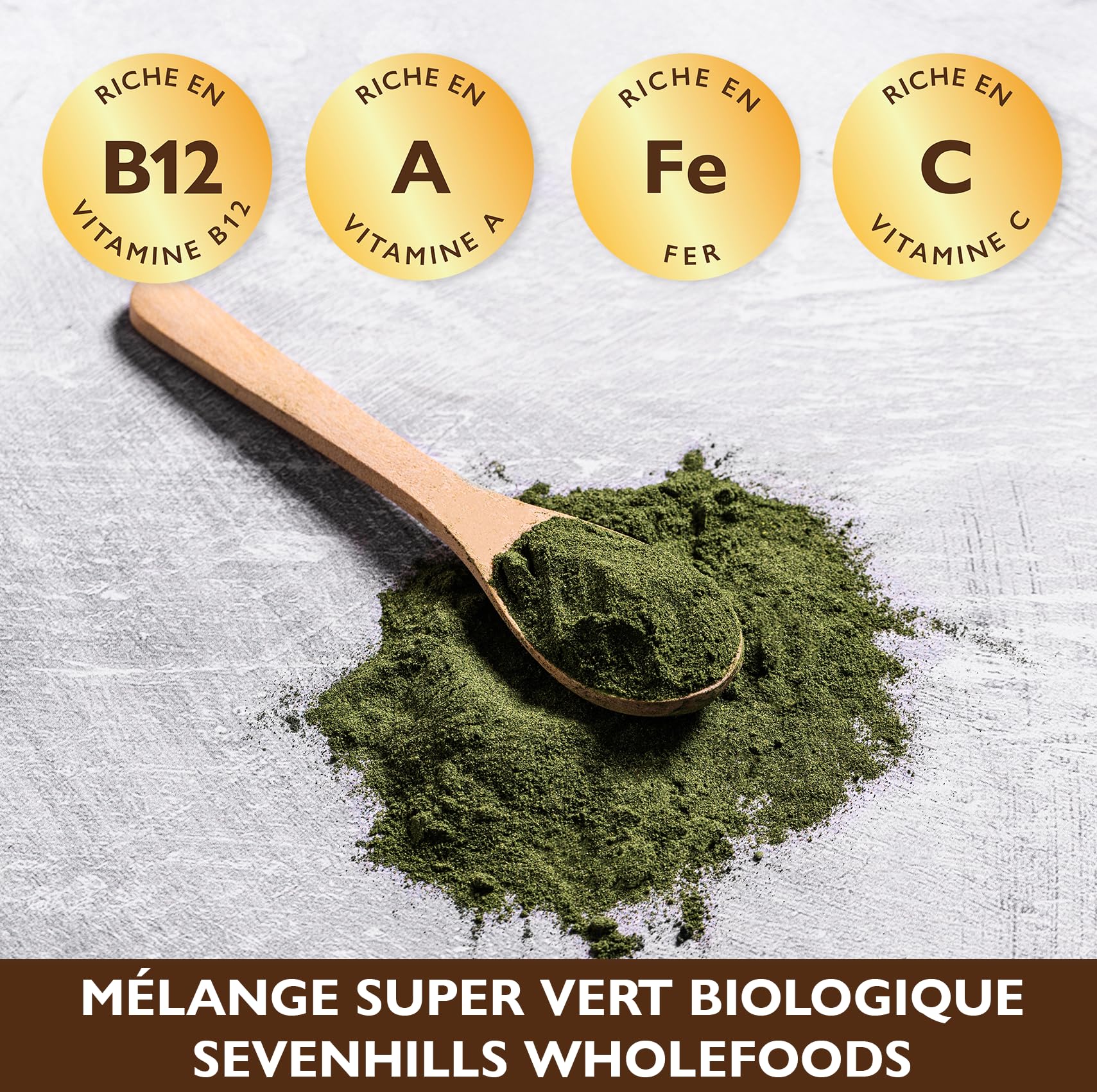 Mélange de super verts bio 400g avec spiruline, chlorelle, herbe de blé, herbe d'orge | Soutient l'immunité de la peau | 80 portions | Poudre de superaliments verts de Sevenhills Wholefoods