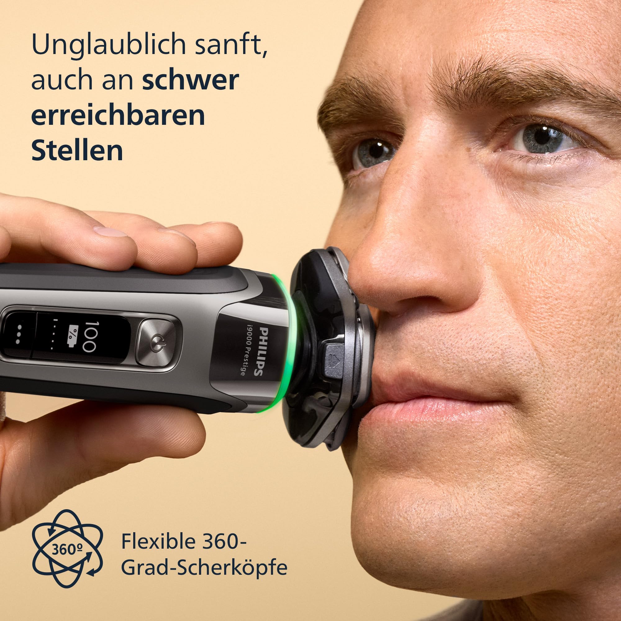Philips Rasierer i9000 Prestige, elektrischer Nass- und Trockenrasierer für Herren, integrierter Trimmer, Drucksensor, Reinigungsstation, 5+1-Bartstyler, Ladestation und Reiseetui (Modell XP9202/33)