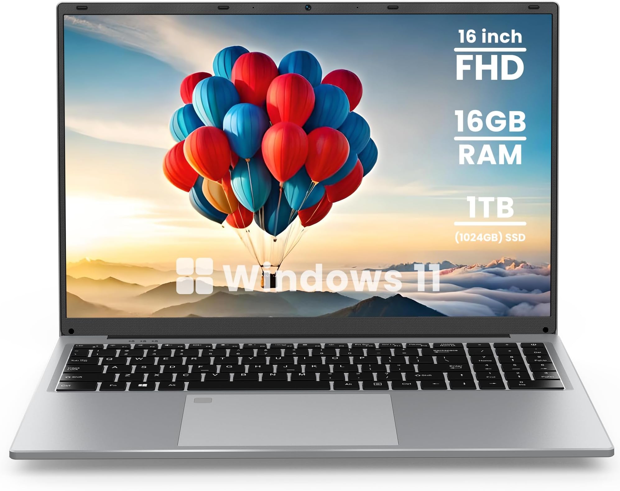 BIGASUO 16" Laptop Computer, 16GB DDR4 RAM 1TB SSD, Quad-Core N100 Processor Up to 3.4GHz, 1200P FHD IPS Display, Windows 11 Laptops with USB 3.0, Type-C, Mini-HDMI, 2.4/5G WiFi, RJ45, Sliver