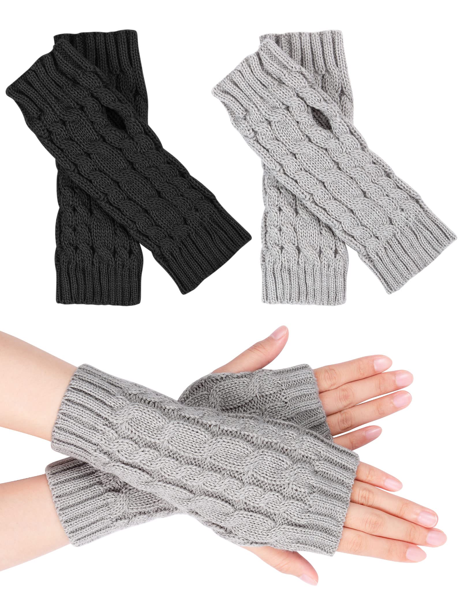 MELLIEX2 Pairs of Half Fingerless Gloves, Women's Pulse Warmer, Winter Knitted Gloves, Warm Short Half Hand Warmers, Unisex
