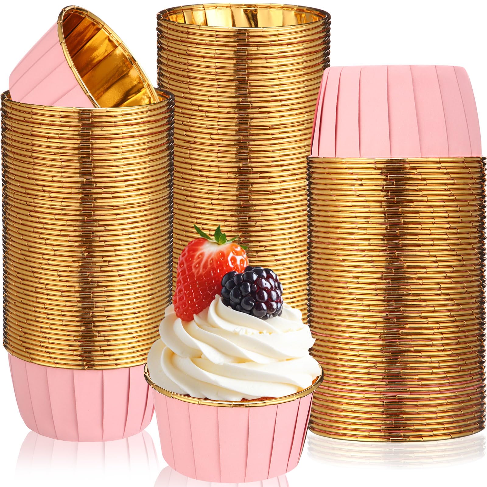 Gandeer 300 Pack Cupcake Cups Bulk Disposable Foil Muffin Liners 4 oz Wrappers for Baking Aluminum Paper Mini Metallic Disposable Holiday Party