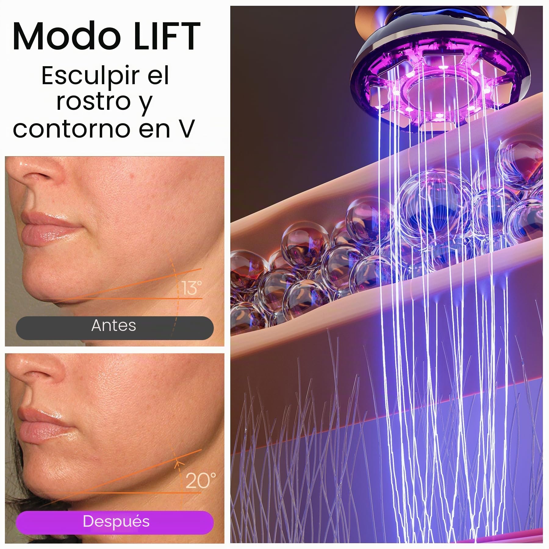 INIA Aparato profesional de masaje facial antienvejecimiento 3 en 1 con microcorriente y luz roja. Aparato reafirmante y lifting para rostro y cuello. Reduce la hinchazón y las arrugas. Reafirma