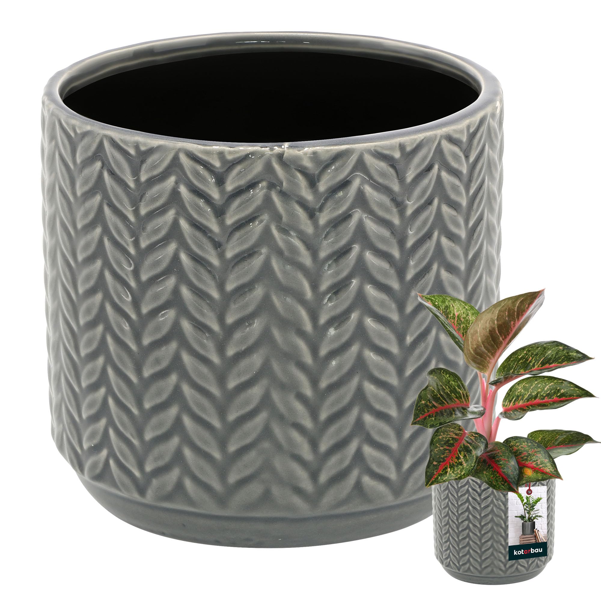 Kotarbau® Round Ceramic Flower Pot ⌀ 12 cm Height 12.5 cm Glazed Ceramic 1 Pc. Large Flower Planter Ceramic Planter Ceramic Flower Pot Ceramic Planter Ceramic, gray, 1 item, Casual
