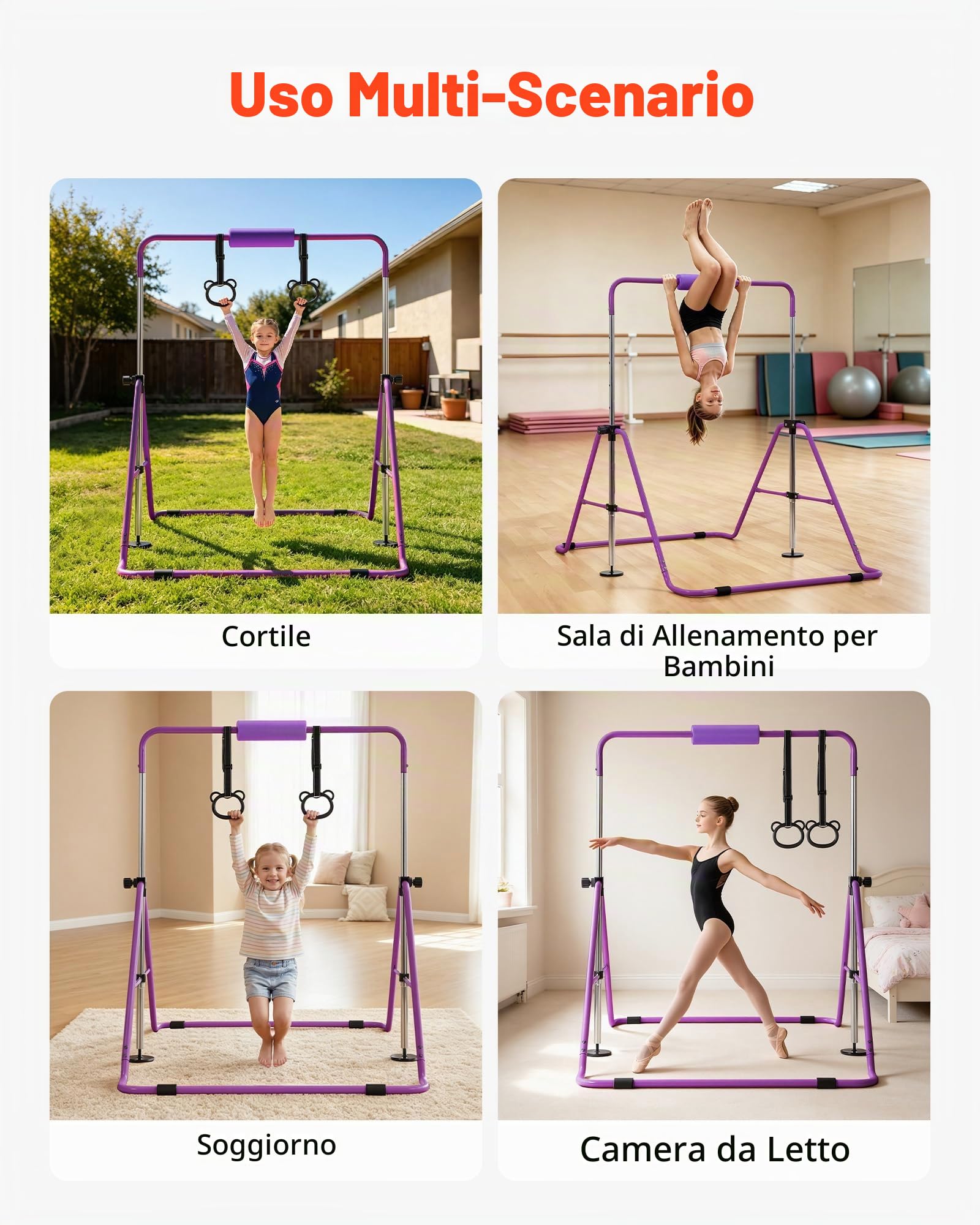 VEVOR Barra Fissa da Ginnastica per Bambini, Barra da Palestra per Bambini con Tappetino di carico 63,5 kg, per Allenamento Interno Esterno, Attrezzatura da Palestra Pieghevole, Regolabile in Altezza