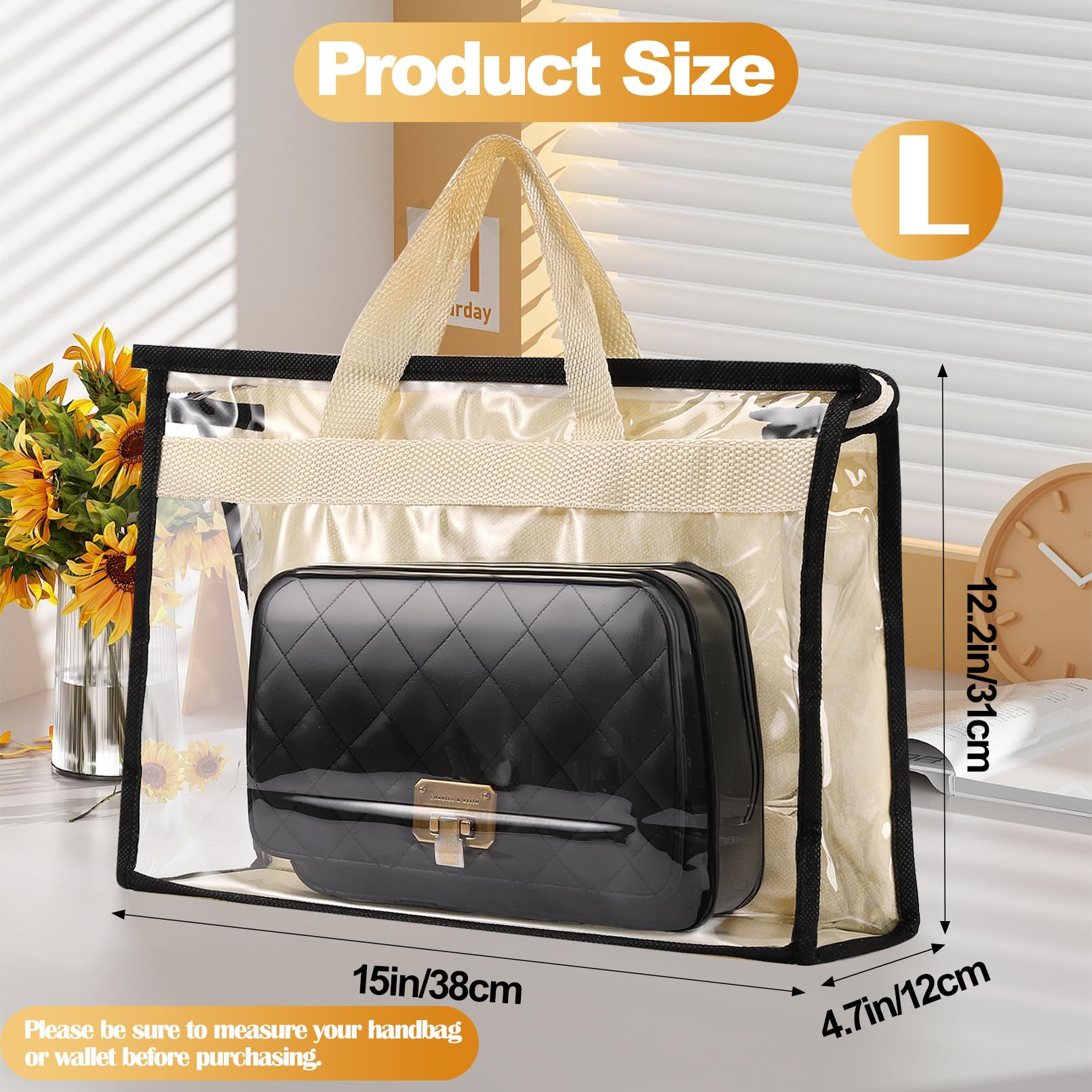 Paquete de 5 bolsas de polvo para bolsos, bolsas de polvo con cremallera y asa, bolsa de almacenamiento transparente antipolvo para colgar en el armario (grande)