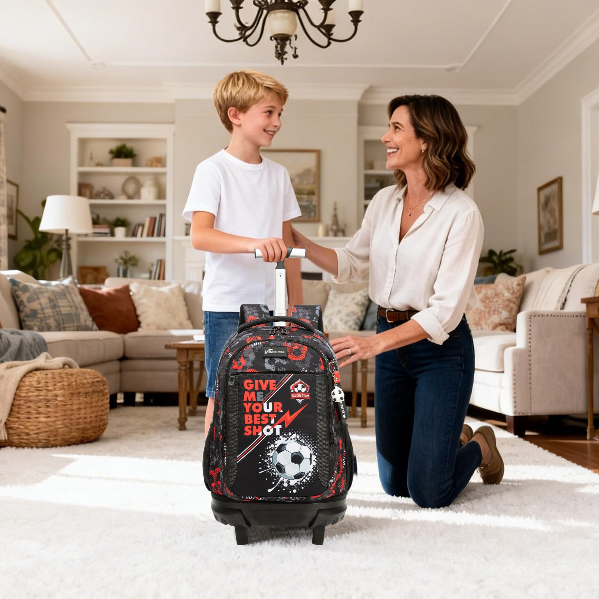 HTgroce Sac à Dos à Roulettes Garçon Primaire – Set 3 Pièces avec Sac à Déjeuner & Trousse – Cartable Trolley Rentree Scolaire CP CE1 CE2 CM1