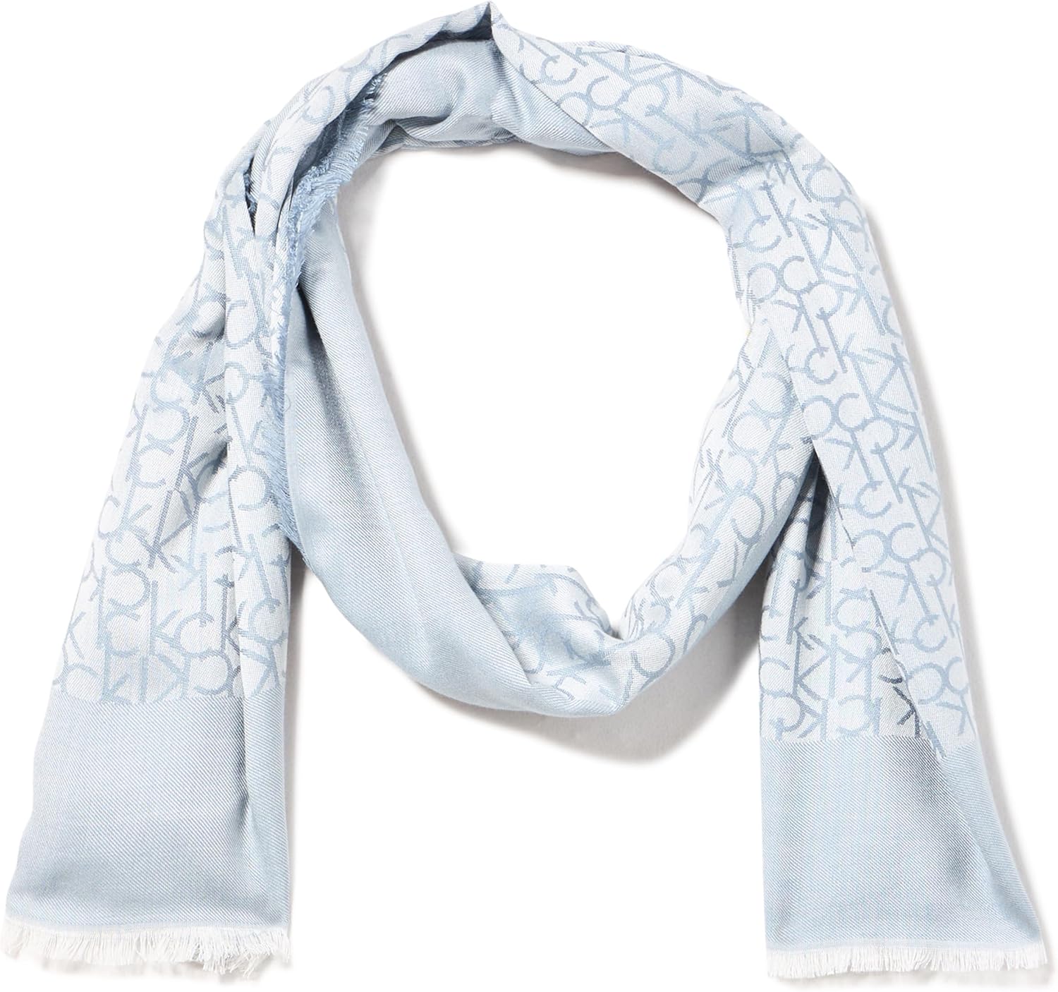Calvin Klein Chambray Border Logo Scarf with Eyelash Fringe