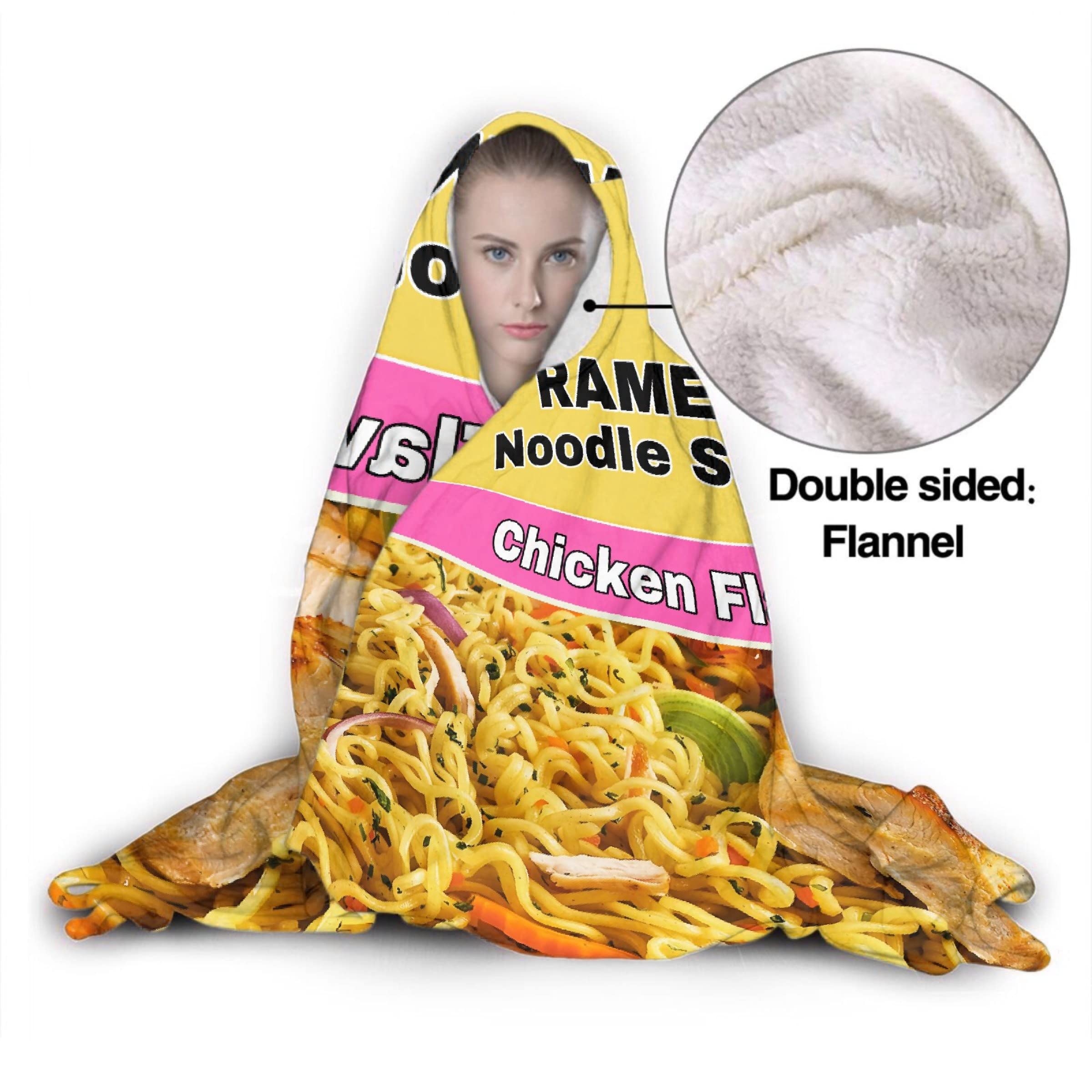 Wearable Hooded Blanket for Women Men,Super Soft Plush Ramen Noodle Soup Chicken Flavor Cloak Wrap Blanket Cozy Hoodie Throw for Sofa Couch Travel,40