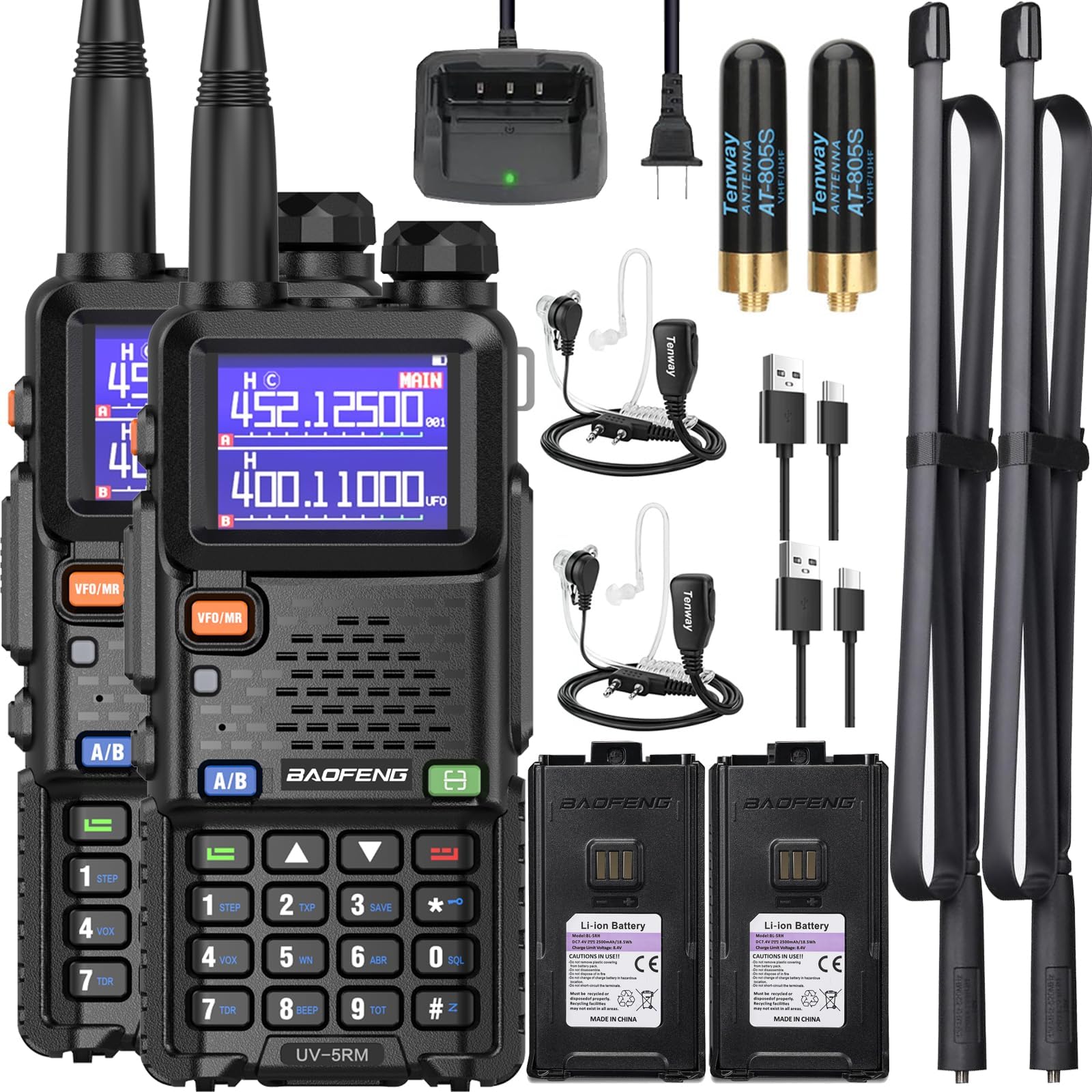 [Chirp Compatible] BAOFENG UV-5RM 10W Ham Radio Handheld Multi Band HAM Radios Long Range Walkie Talkies Frequency Copy Emergency Radio NOAA Two Way Radio for Adults USB-C (5RM x Tactical Antenna)