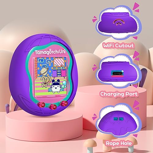 Miniatura 5 de Funda de silicona compatible con Tamagotchi Uni Virtual Pet Machine, funda protectora para Tamagotchi Uni con cordón para el dedo (rosa rojo y
