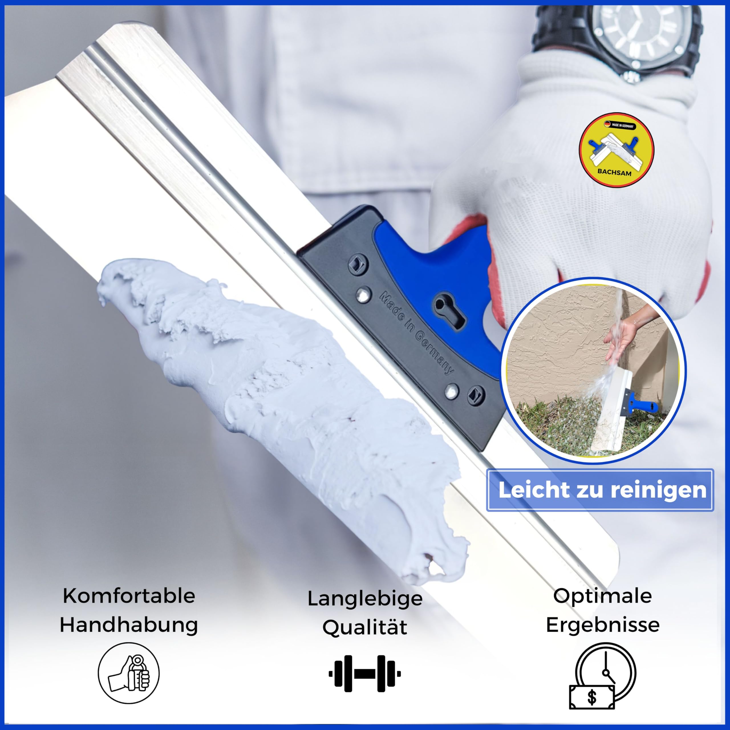 Made in Germany, set spatole alta qualità, 400 mm e 250 mm, per stuccare, intonacare e rimuovere carta da parati, piastra 2K, impugnatura morbida. (SET)