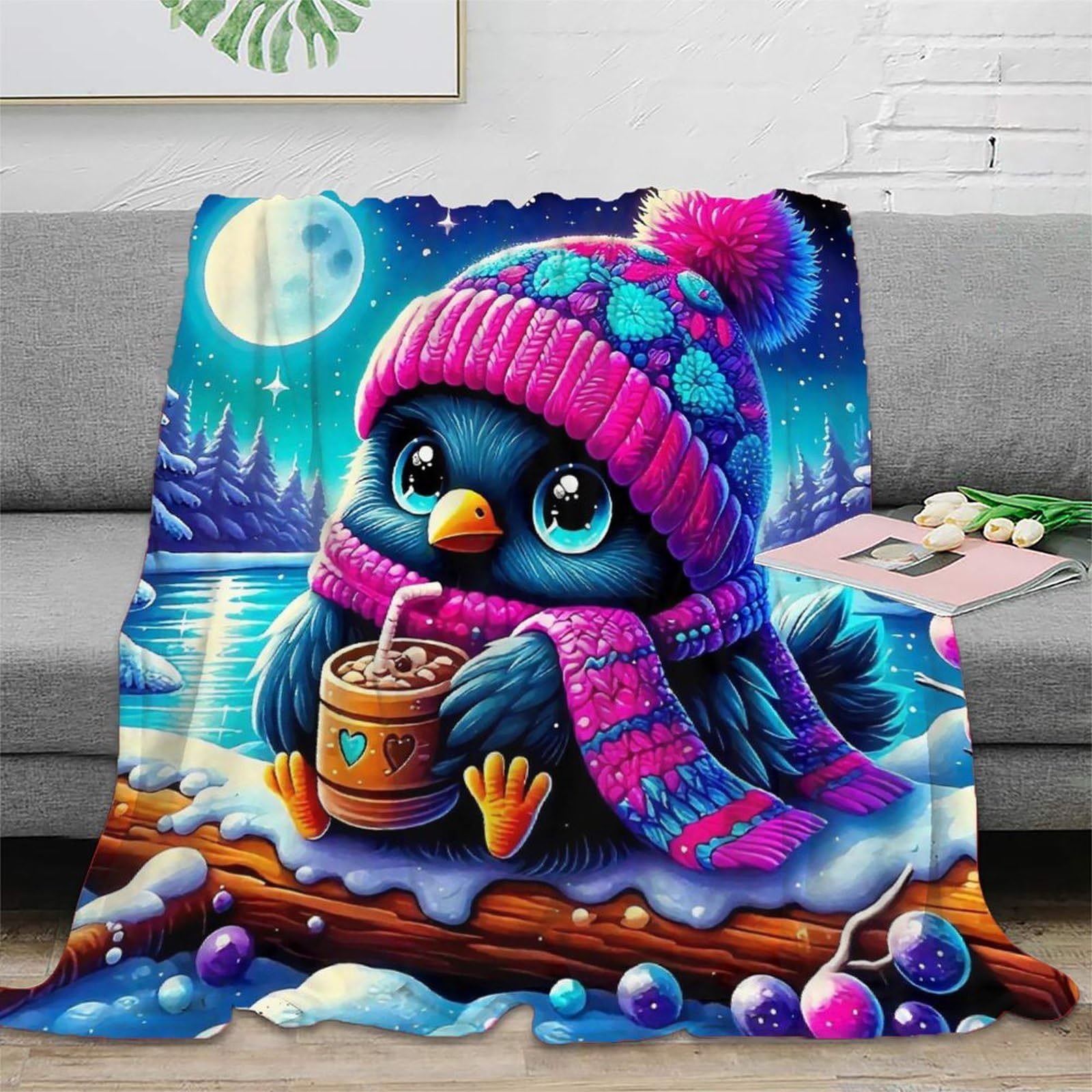 Plaid pingouin imprimé 3D grande taille idéal pour vos soirées cinéma sur le canapé
