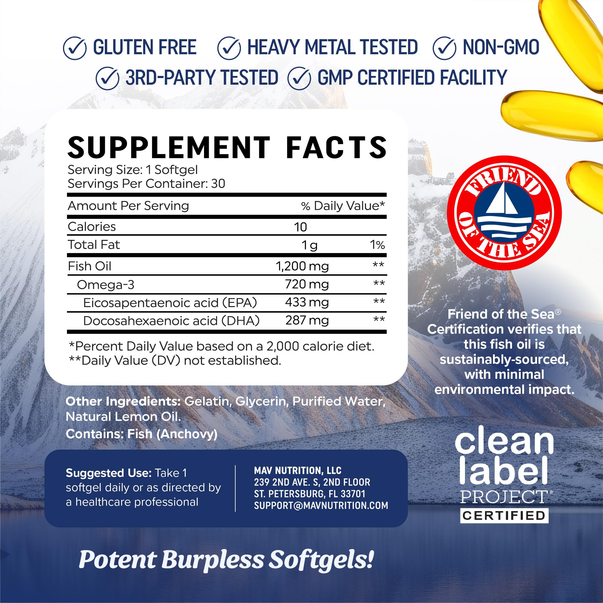 Triple Strength Omega 3 Fish Oil 1200 mg, EPA & DHA, Premium Wild Caught — Amazon image 6