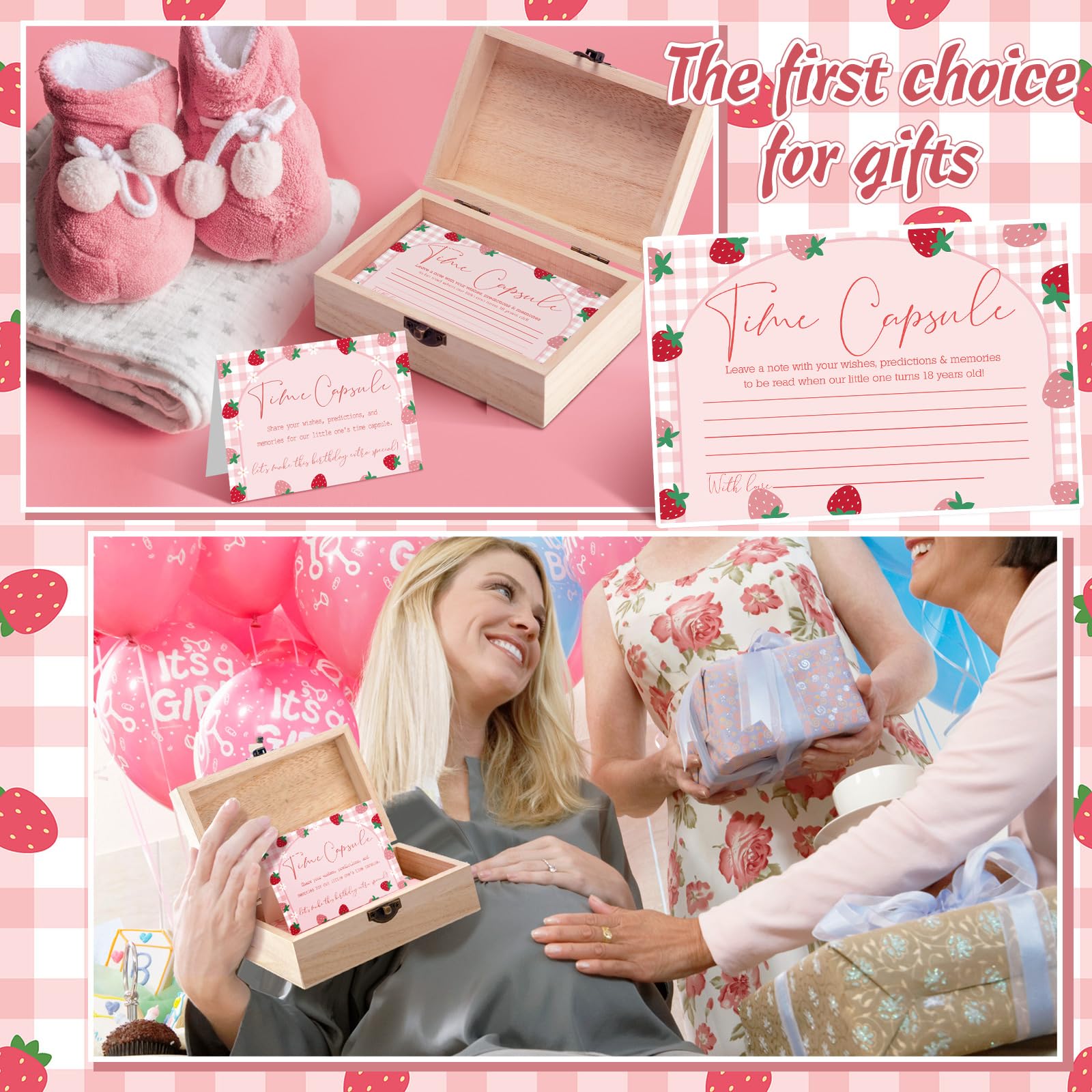 Fuutreo Time Capsule - Recuerdo de primer nacimiento con tarjetas y caja de madera, cápsula del tiempo para bebé, juegos de fiesta de primer cumpleaños, regalos para invitados, baby shower