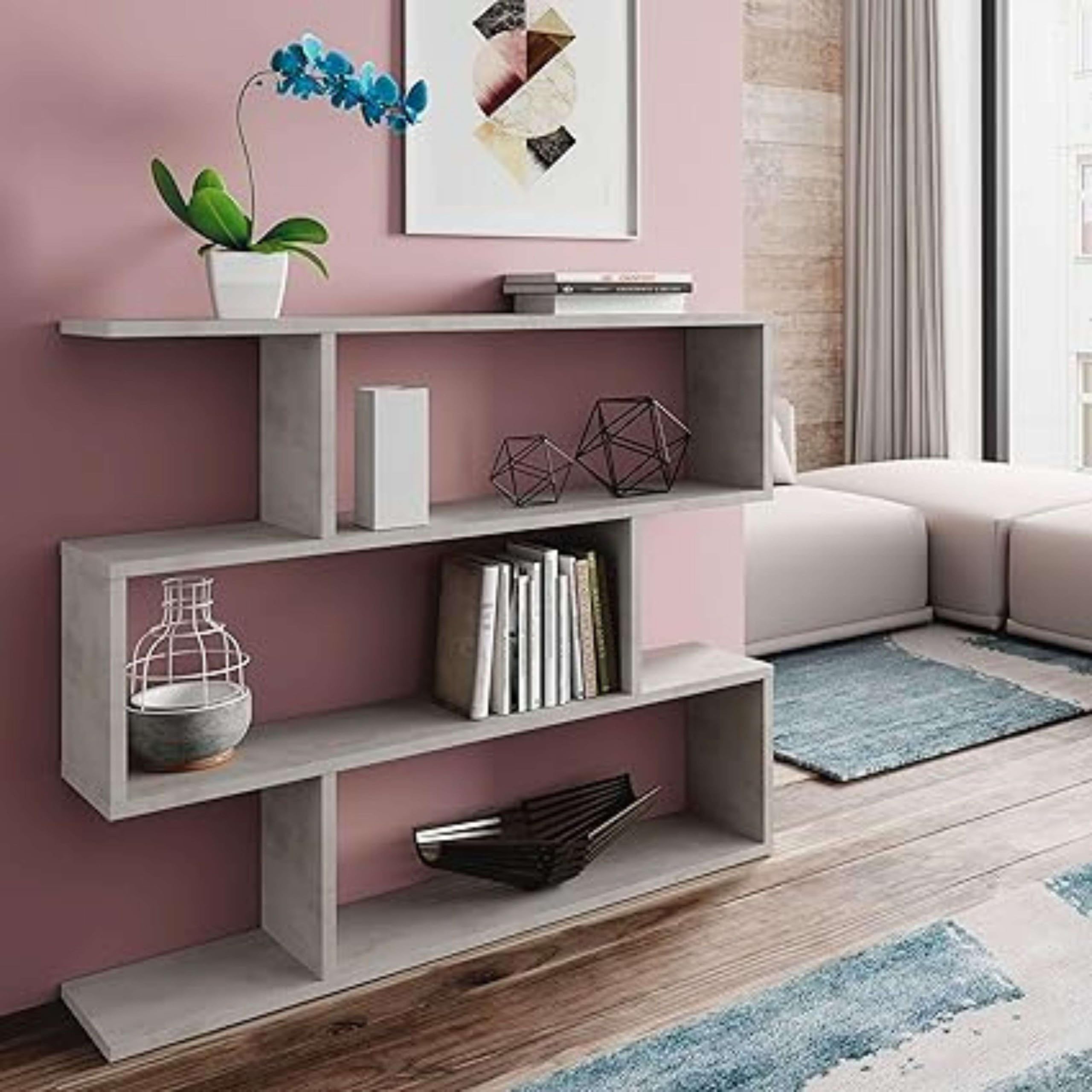 Habitdesign Estantería Baja Plutón Color Cemento salón despacho Estilo Moderno 97x110x24 cm