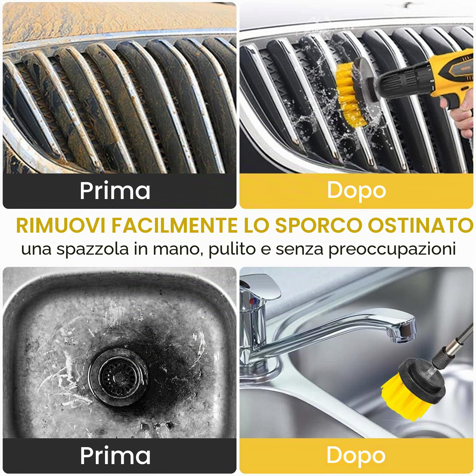 10 Pezzi Spazzola per Trapano, Spazzola per la Pulizia del Trapano Elettrico, Spazzola per la Pulizia Delle Ruote, Set Spazzole per Pulizia adatto per Cucina, Auto, Bagno, Piastrelle, Bicchiere