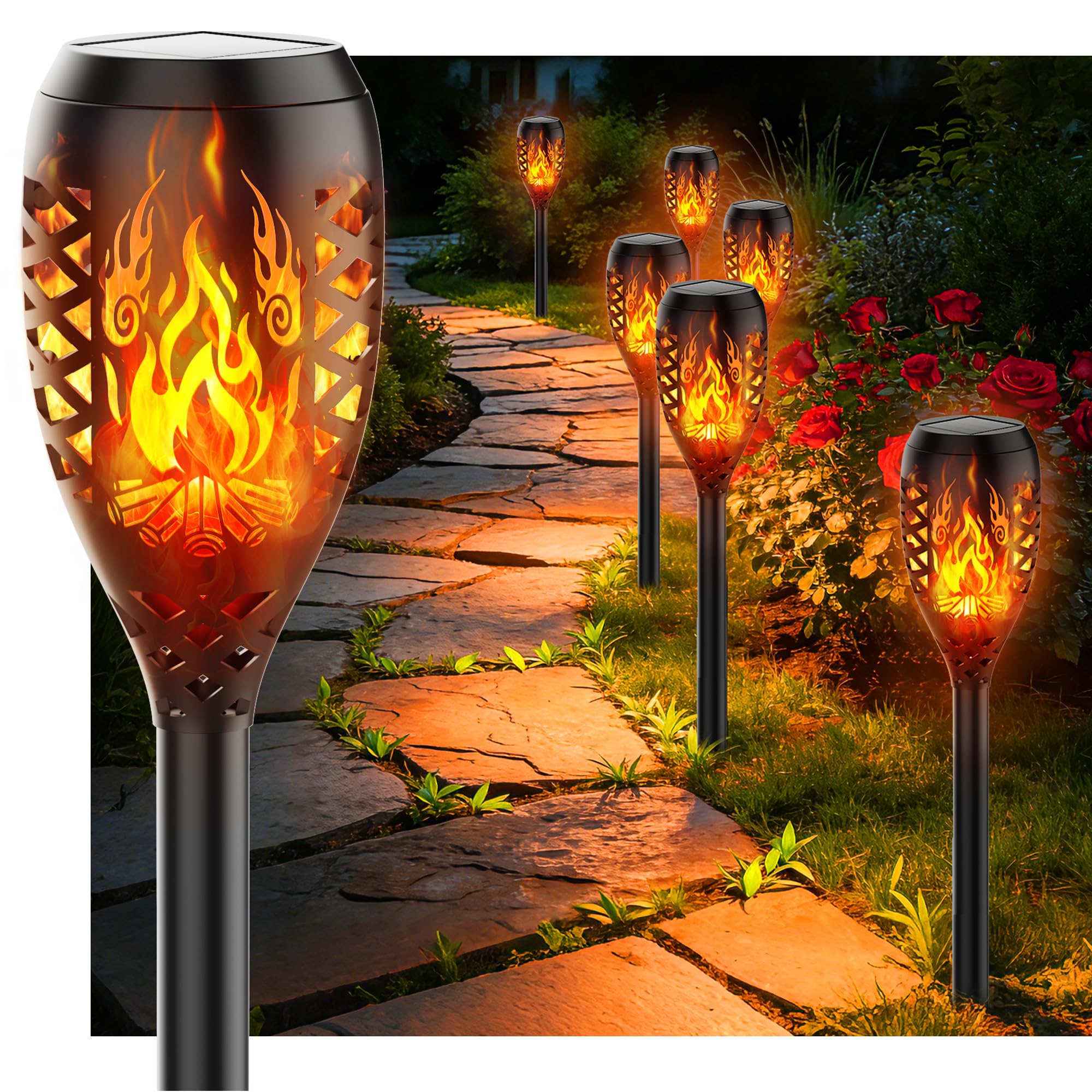 Giliwosy Solarleuchten für Außen Gartendeko, 6 Stück Streichholzspiel-Design Solar Fackel Gartenfackeln, IP65 Wasserdicht Solarlampe Garten Deko für Außen Weg, Hinterhöfe, Rasen Beleuchtung