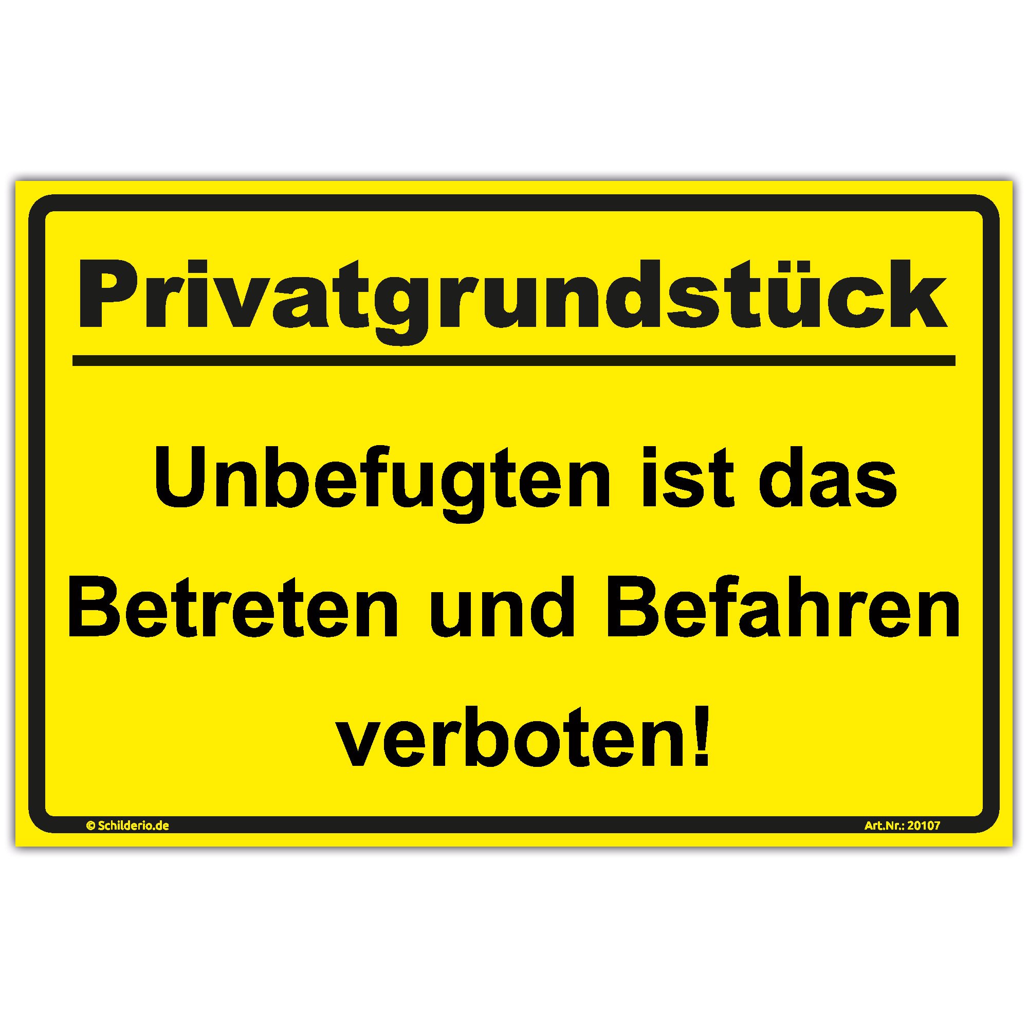 Schild "Privatgrundstück" Hinweisschild 600x400 mm gelb,stabile Aluminiumverbundplatte 3mm stark - inkl. 4 Eckbohrungen