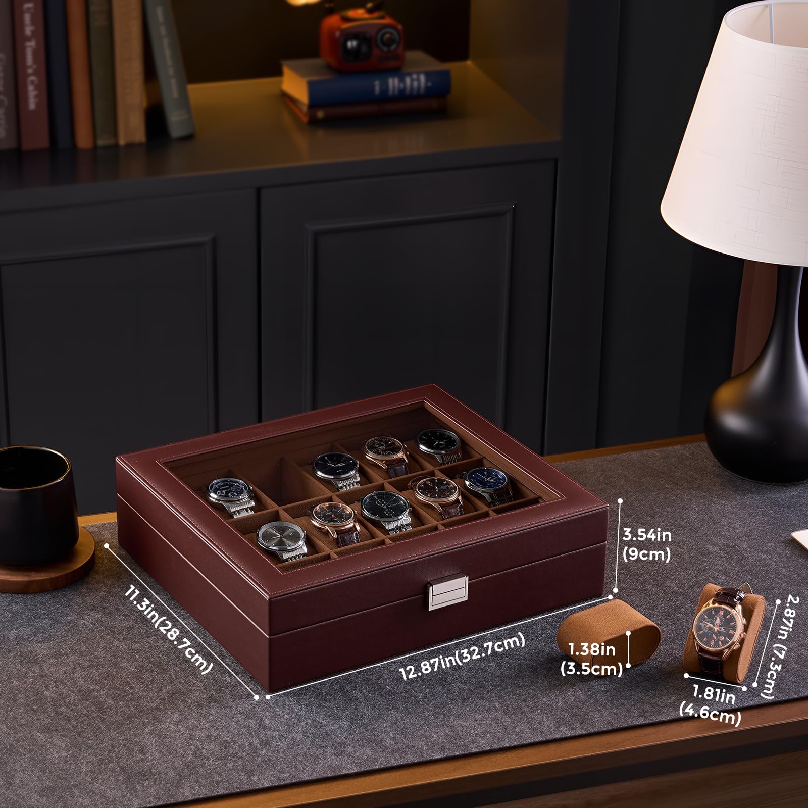 ProCase 18 slotów pudełko na zegarek dla mężczyzn, etui na zegarek organizer - Espresso