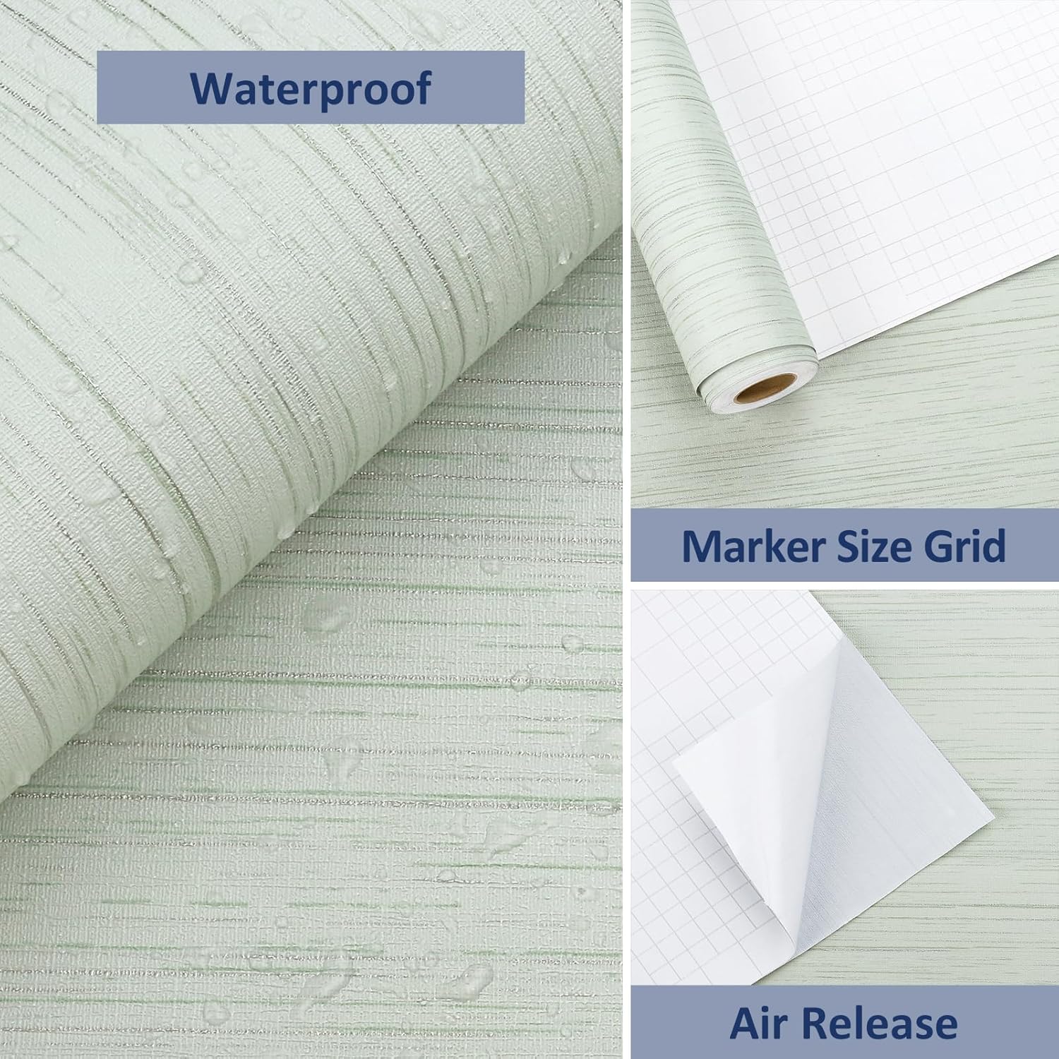 WESTICK Green Grasscloth Wallpaper Removable Textured Peel and Stick Wallpaper Green Contact Paper for Walls Cabinets Accent Wall Paper for Bedroom Living Room Camper Stick on Wallpapers 15.8 x 394 IN