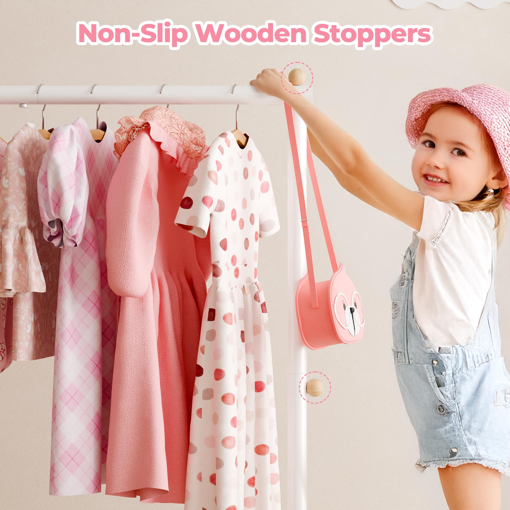 GRANNY SAYS Kleiderständer Kinder mit Aufbewahrungskiste, Kinder Kleiderstange auf Rollen, rosa Kindergarderobe stehend, robuste Jackenständer Kinderkleiderschrank für Baby- & Kleinkinderzimmer
