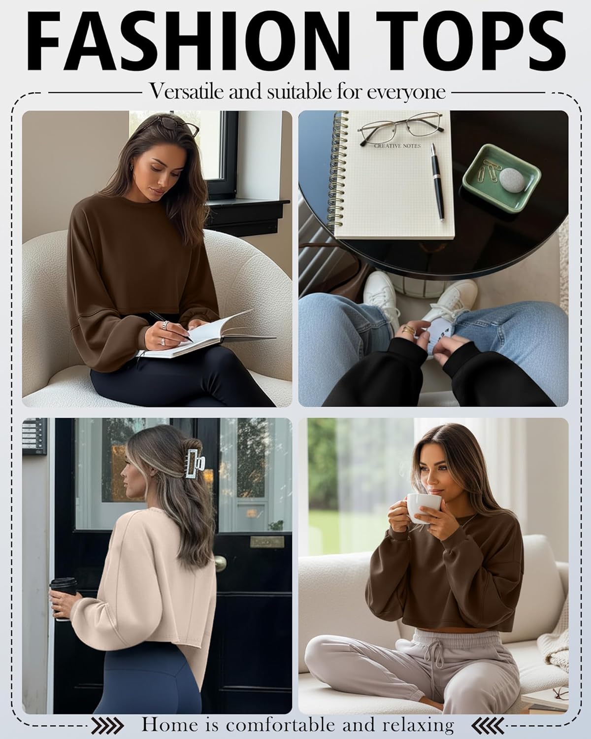 3 Pack Women's Lantern Long Sleeve Oversized Crop Tops Crew Neck Loose Pullover Sweatshirts Casual Workout Shirts - Image 2