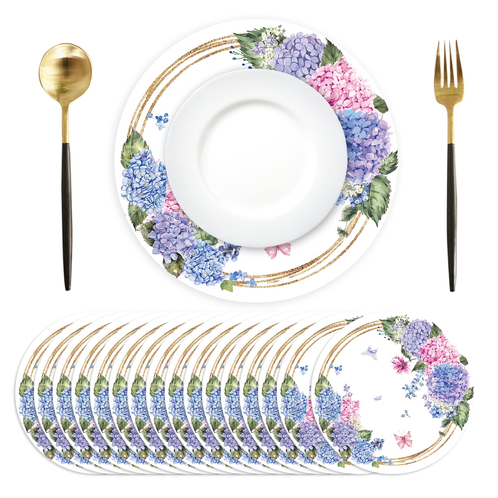 Sets de table jetables en papier hortensia 34 cm pour éviter les taches sur vos nappes en tissu