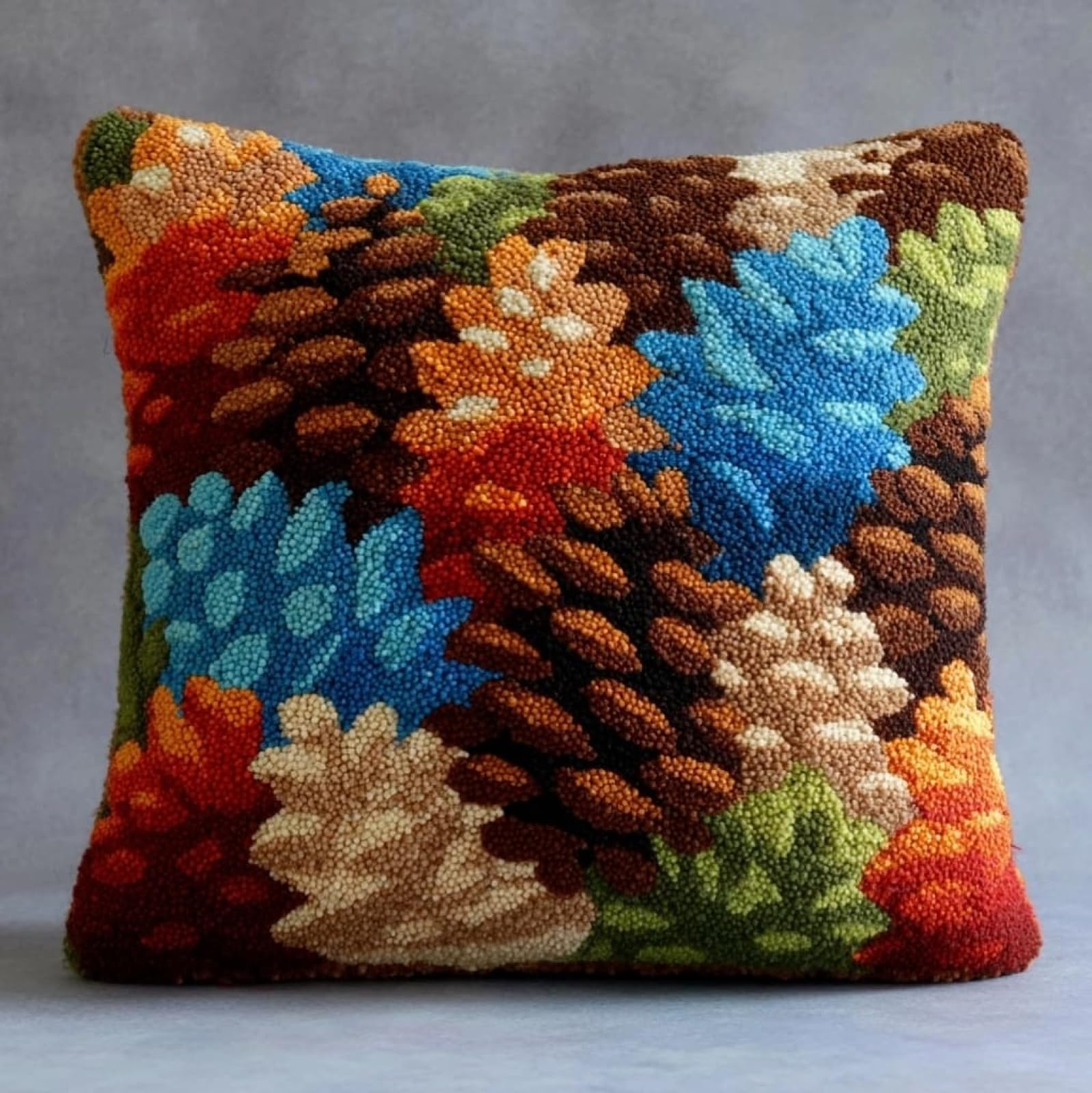 AxiangziK Latch Hook Cushion Kits for Adults,Pine Cones Color Printed Canvas DIY Throw Pillow Cover,Beginners Handmade Needlework Crafts Home Decoration 17x17inch