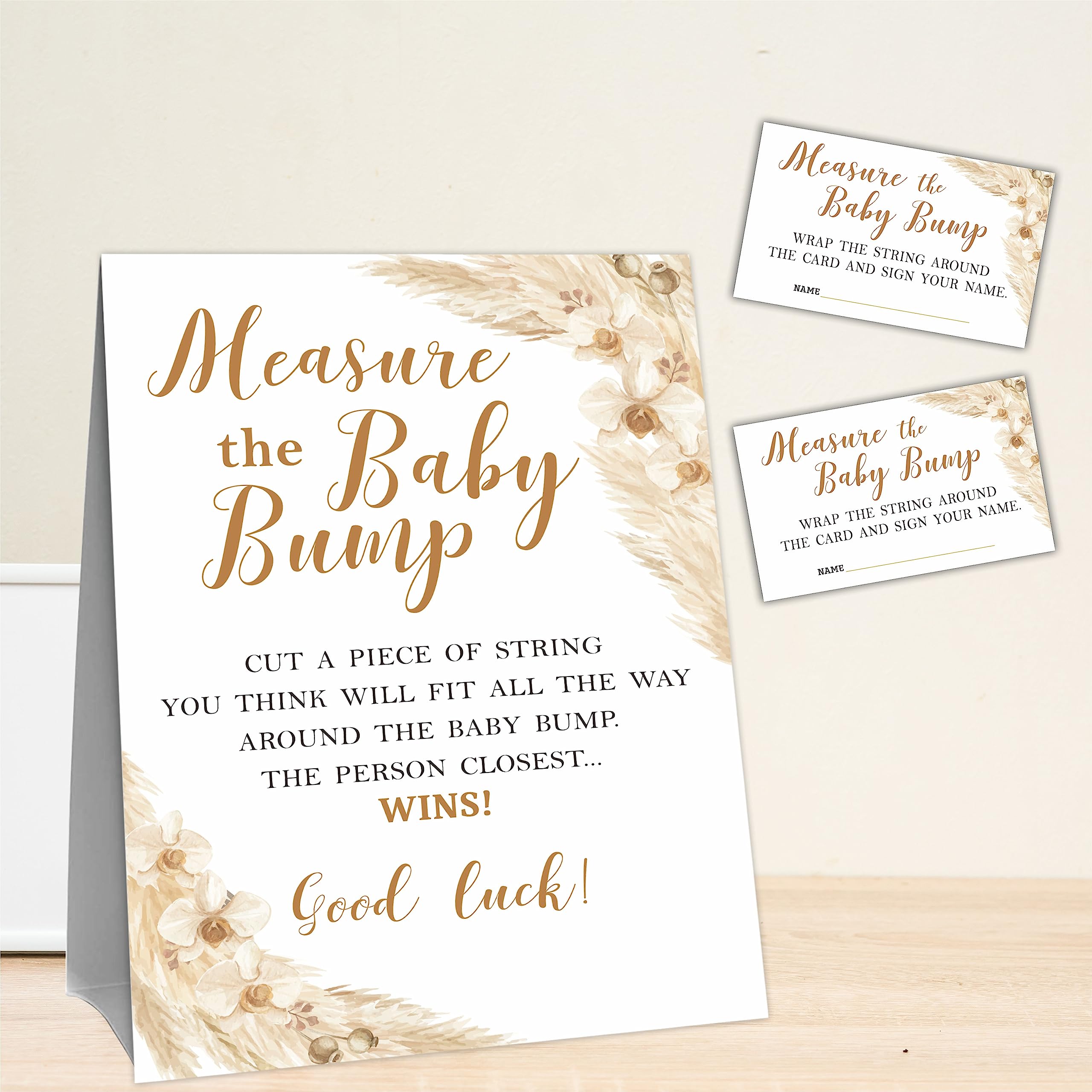 Boho Baby Shower Measure The Baby Bump, zestaw do gry w brzuch mamy - 1 samodzielny znak i 50 biletów - ujawnienie płci, baby shower, ogłoszenie dziecka i artykuły imprezowe - A02