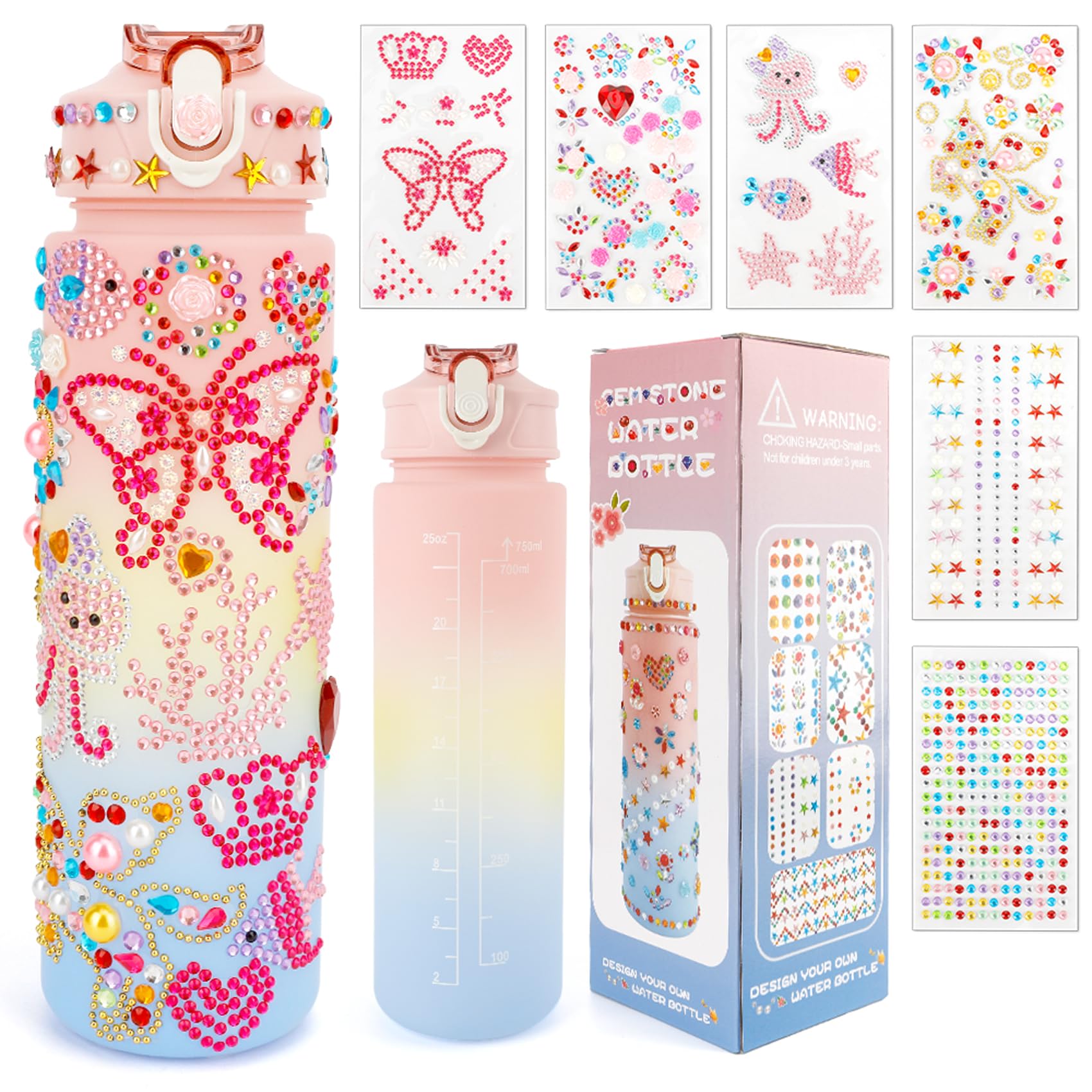 Decorate Your Own Water Bottle Kits for Girls Gifts for Girls Age 4-6-8-10 Girl Water Bottle with Gem Stickers Art and Crafts for Girles 4 5 6 7 8 9