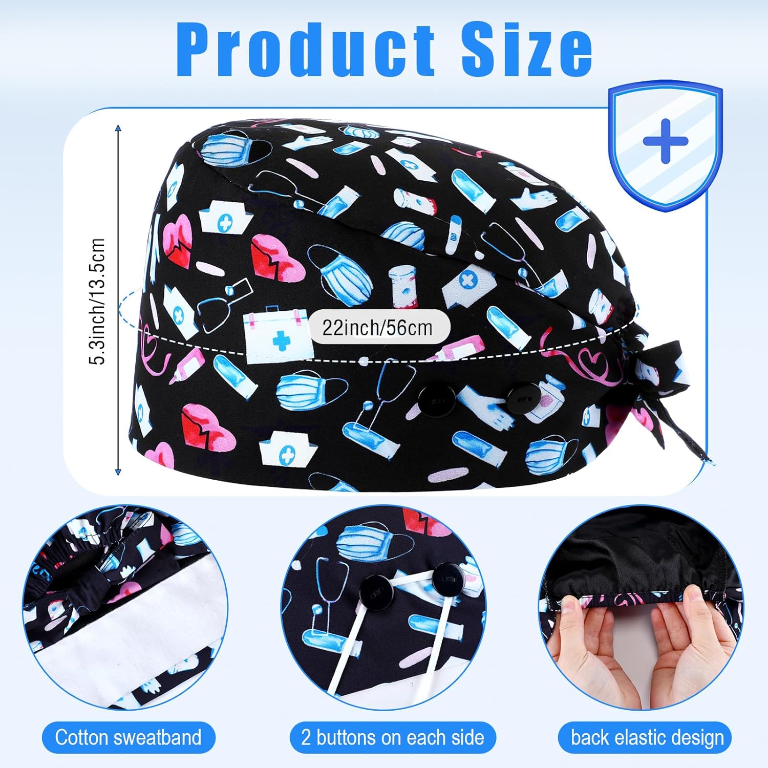 Valentines Satin Lined Scrub Caps Women Bouffant Nursing Hats with Button and Sweatband Adjustable Working Hat - Image 5