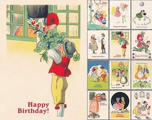 PIXILUV Tarjetas de felicitación de feliz cumpleaños 12 tarjetas de notas  Lindas tarjetas de felicitación de cumpleaños para niños con flores