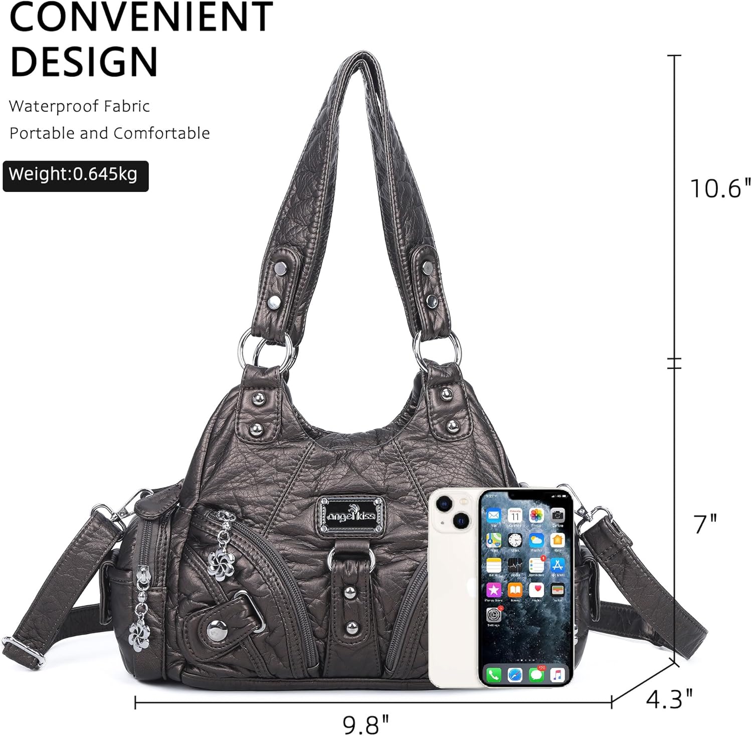 Angel Kiss Purses for Women Small Hobo Shoulder Bags Vagen Leather Multi-Pocket Tote Bag with Zipper - Image 4