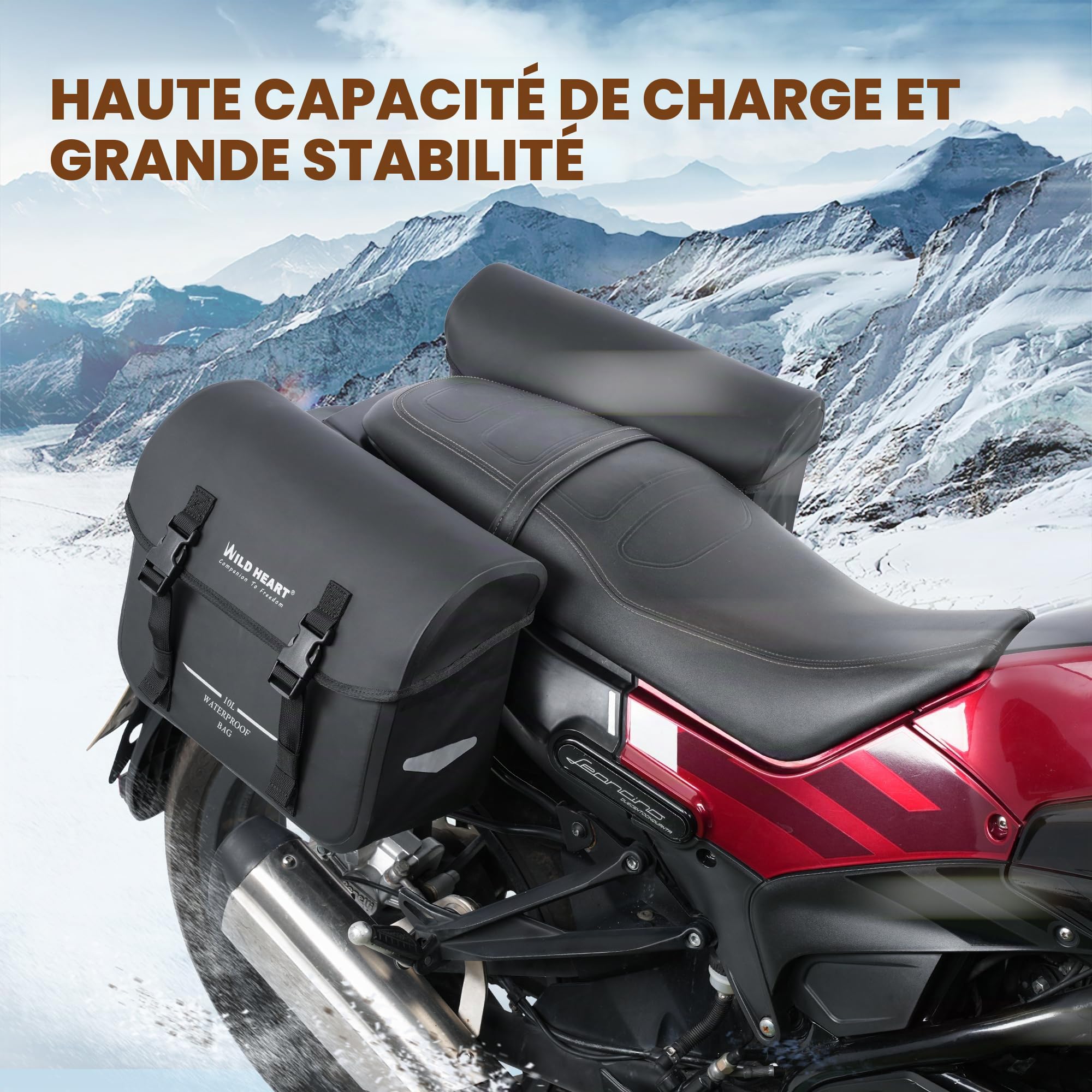 WILD HEART Sacoches de moto étanches Sac arrière rétro 20L (10L*2) pour Sportster Softtail Dyna Road King pas besoin de couverture anti-pluie